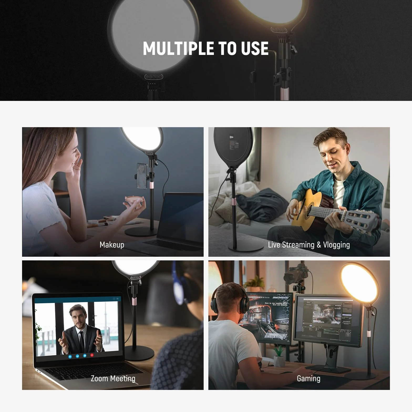 NEEWER Basics 10,5" lampka na biurko w stojak/uchwyt na telefon/timer, Full Screen 15 W przyciemniany panel LED do selfie oświetlenie do nagrywania iPhone streaming, laptopa, kamera internetowa, wideo