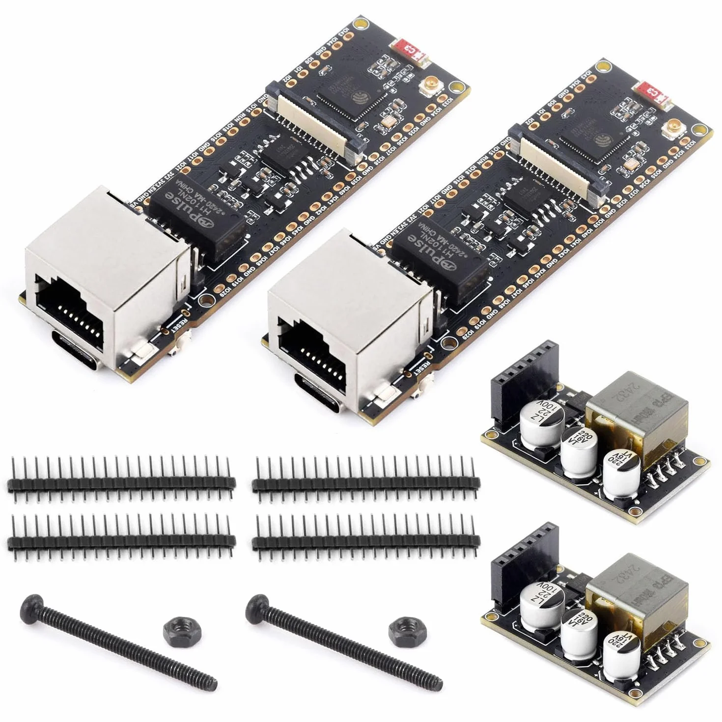 Waveshare ESP32-S3 ETH Development Board(2PCS), 10/100Mbps RJ45 Ethernet Port, Wi-Fi & BT Support, 240MHz Dual Core Processor, Onboard Type-C Port and TF Card Slot, PoE Module