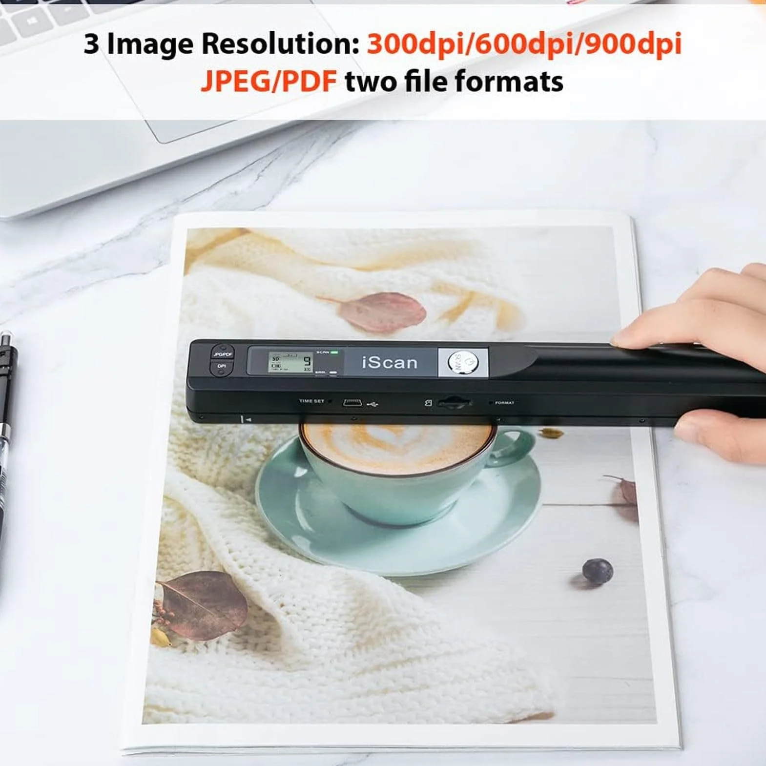 Przenośny Skaner, Ręczny Skaner Fotograficzny o Rozdzielczości 900 DPI do Dokumentów A4, Format JPG/PDF, Różdżkowy Skaner Dokumentów, Przesyłanie Obrazów do Komputera za pomocą