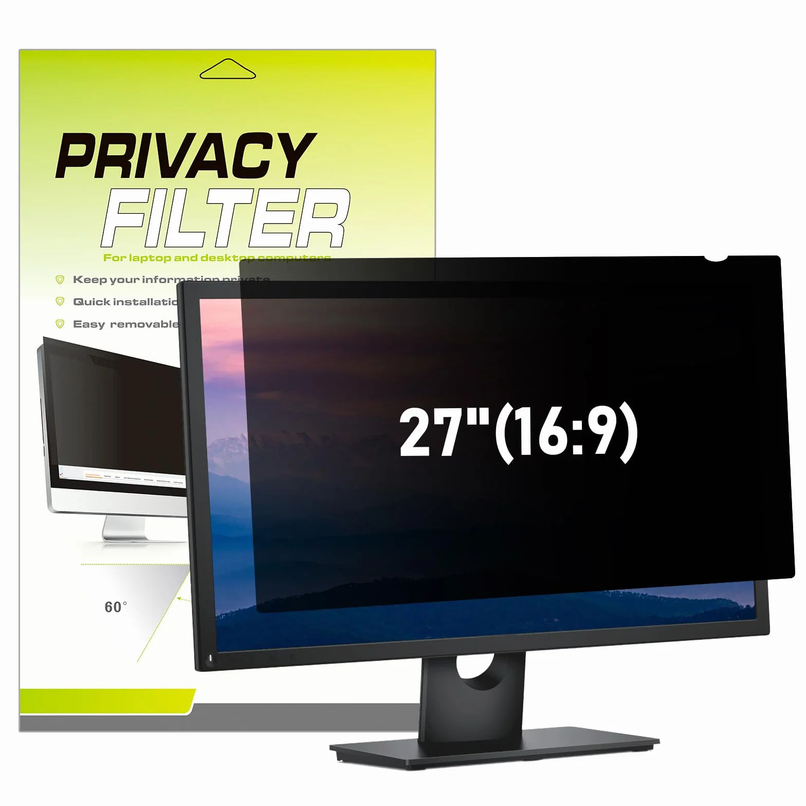 LAMA Filtr prywatyzujący do monitora 27", uniwersalna, ochrona prywatności, ochrona ekranu z ochroną przed wzrokiem, ochrona przed niebieskim światłem i ochroną przed oślepieniem 16:9 (598 x 337 mm)