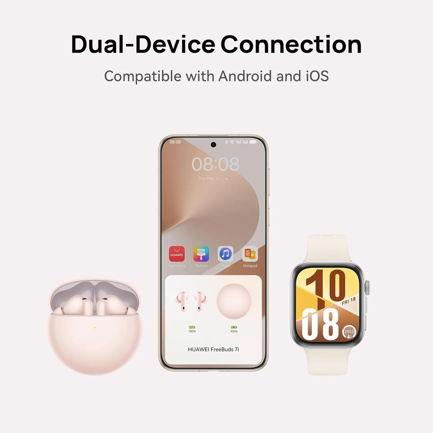 HUAWEI FreeBuds 7i bezprzewodowe słuchawki, inteligentna aktywna redukcja szumów 4.0, nieograniczone przestrzenne dźwięki, iOS i Android, 4 zatyczki do uszu zapewniają wygodne dopasowanie, kolor biały