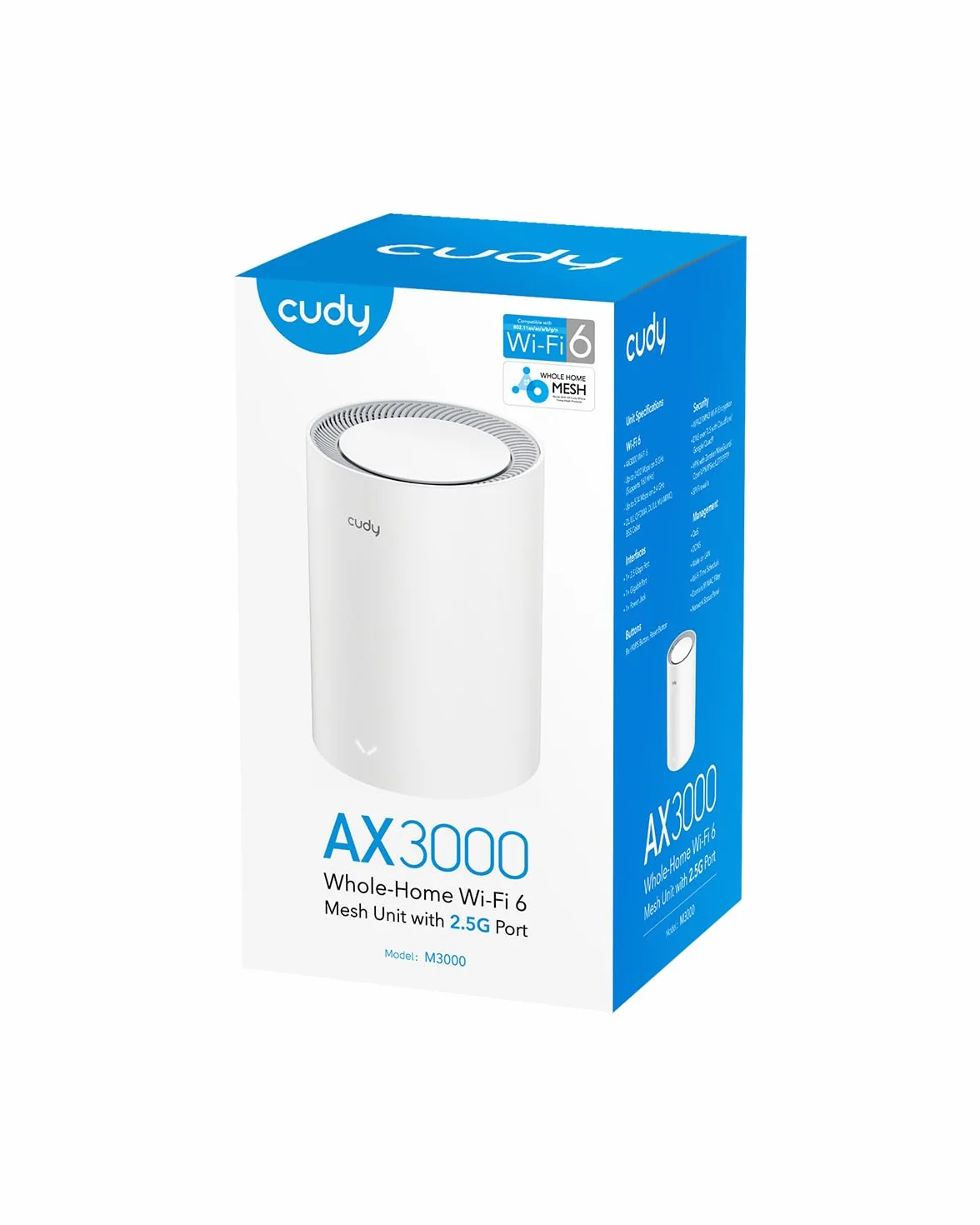 Cudy AX3000 2.5G System Wi-Fi 6 Mesh Dla Całego Domu, Idealny dla Internetu 1Gig+, Wireguard, OpenVPN, Zerotier, Opakowanie, M3000 1-Pack (M3000 1-Pack V2.0)