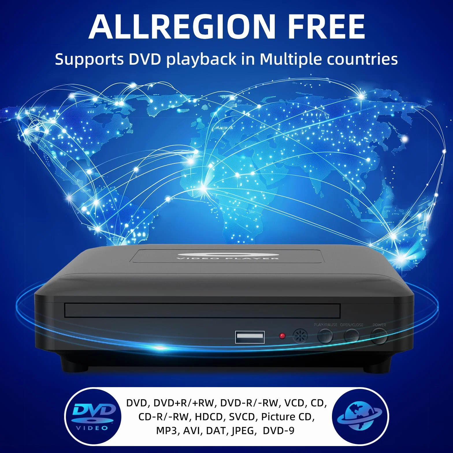 Odtwarzacz DVD Mini HD z HDMI do telewizora, wiele regionów, 1080P, pamięć Breakpoint, wbudowany PAL/NTSC, odtwarzacz CD do domu - kabel wyjściowy HDMI/RCA w zestawie