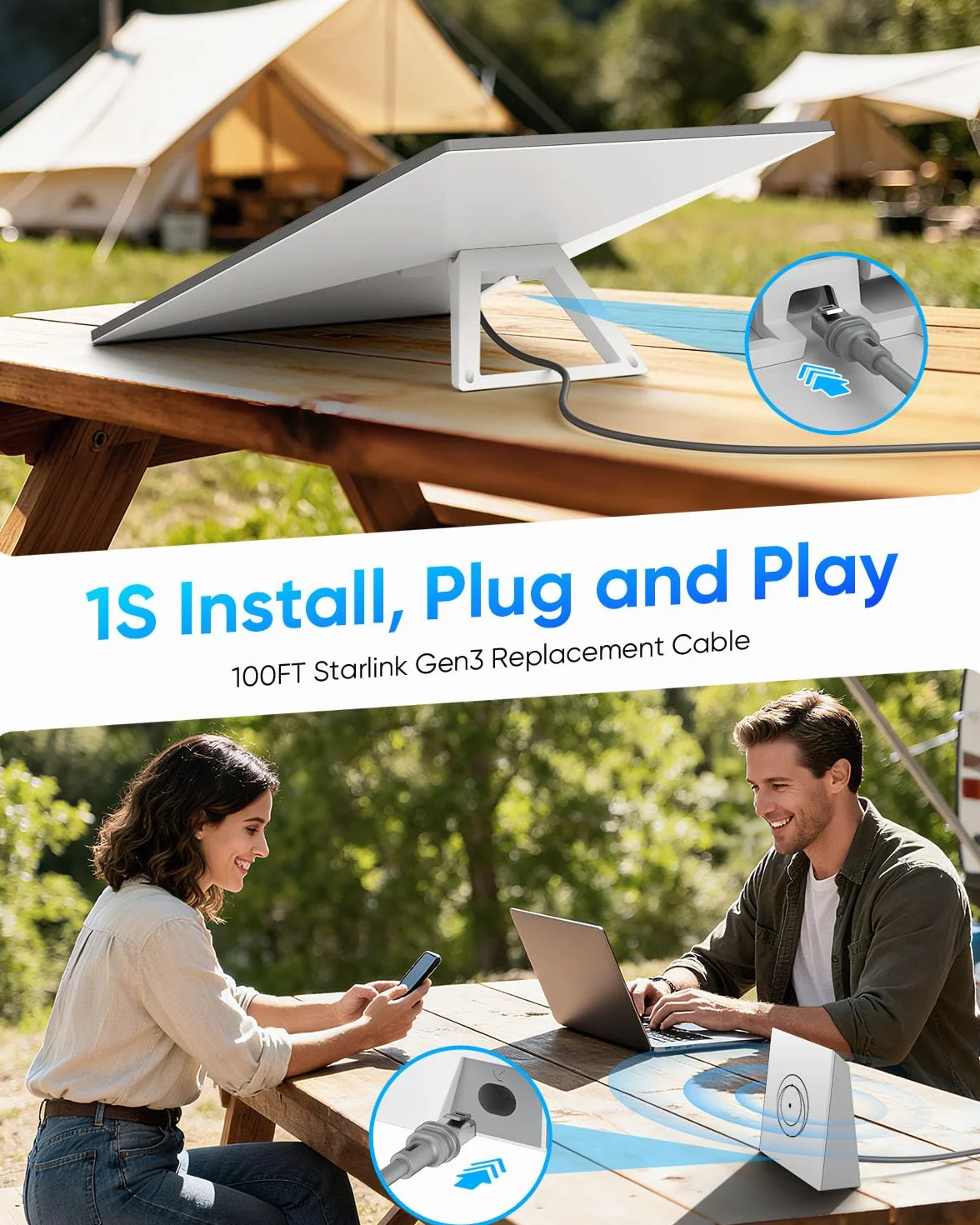 SUNGUY 30M Starlink Gen 3 Kabel do Starlink Standard 3 generacji, wodoodporny, zamienny przedłużacz Starlink, akcesoria do satelitarnego Starlink Standard V3 (100FT/30M)