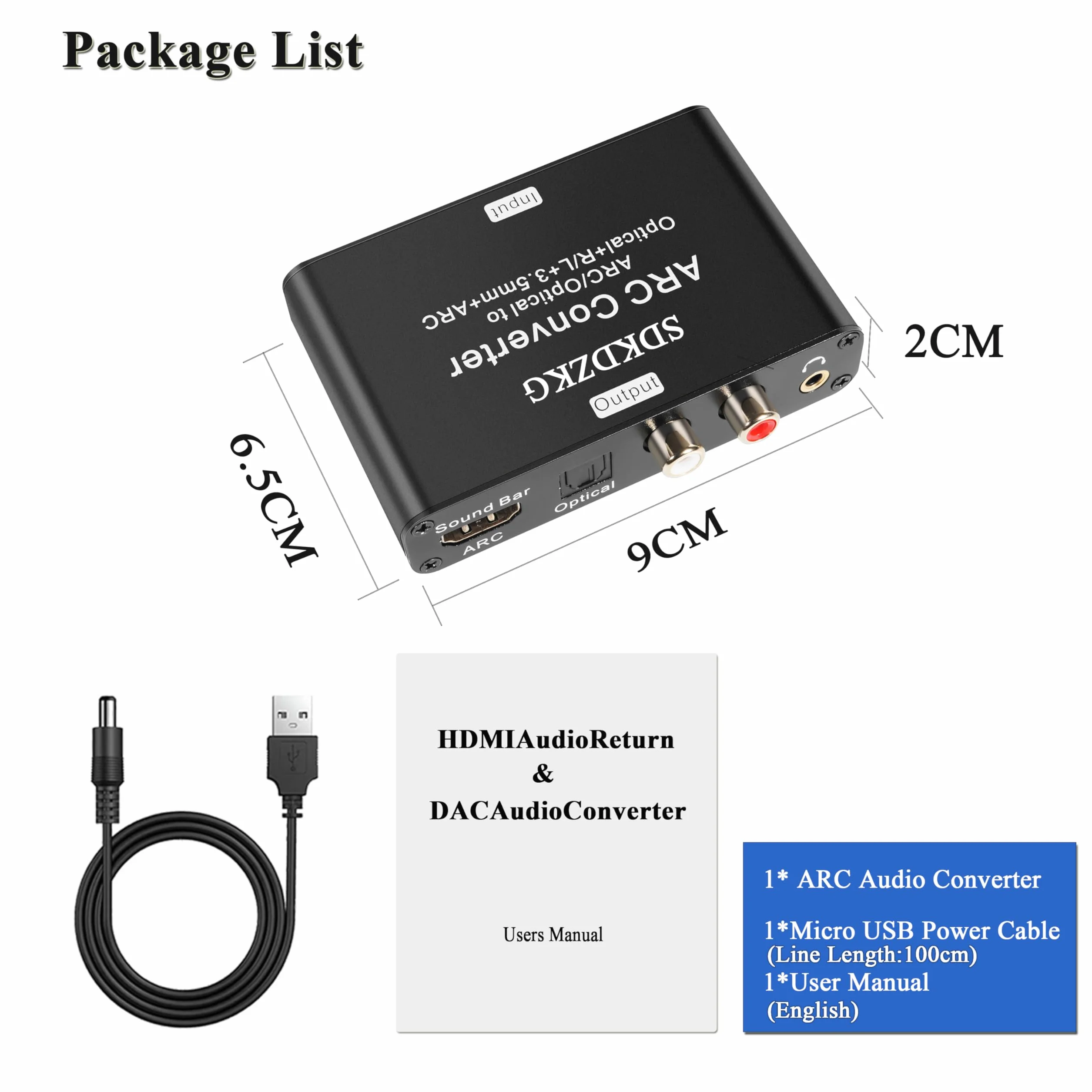 192KHz DAC Konwerter, HDMI ARC Audio Ekstraktor Adapter, HDMI/Cyfrowy Optyczny Toslink SPDIF do Analogowy Optyczny Toslink SPDIF,ARC, L/R lub 3,5 mm Jack Stereo dla HDTV Wzmacniacz Soundbar