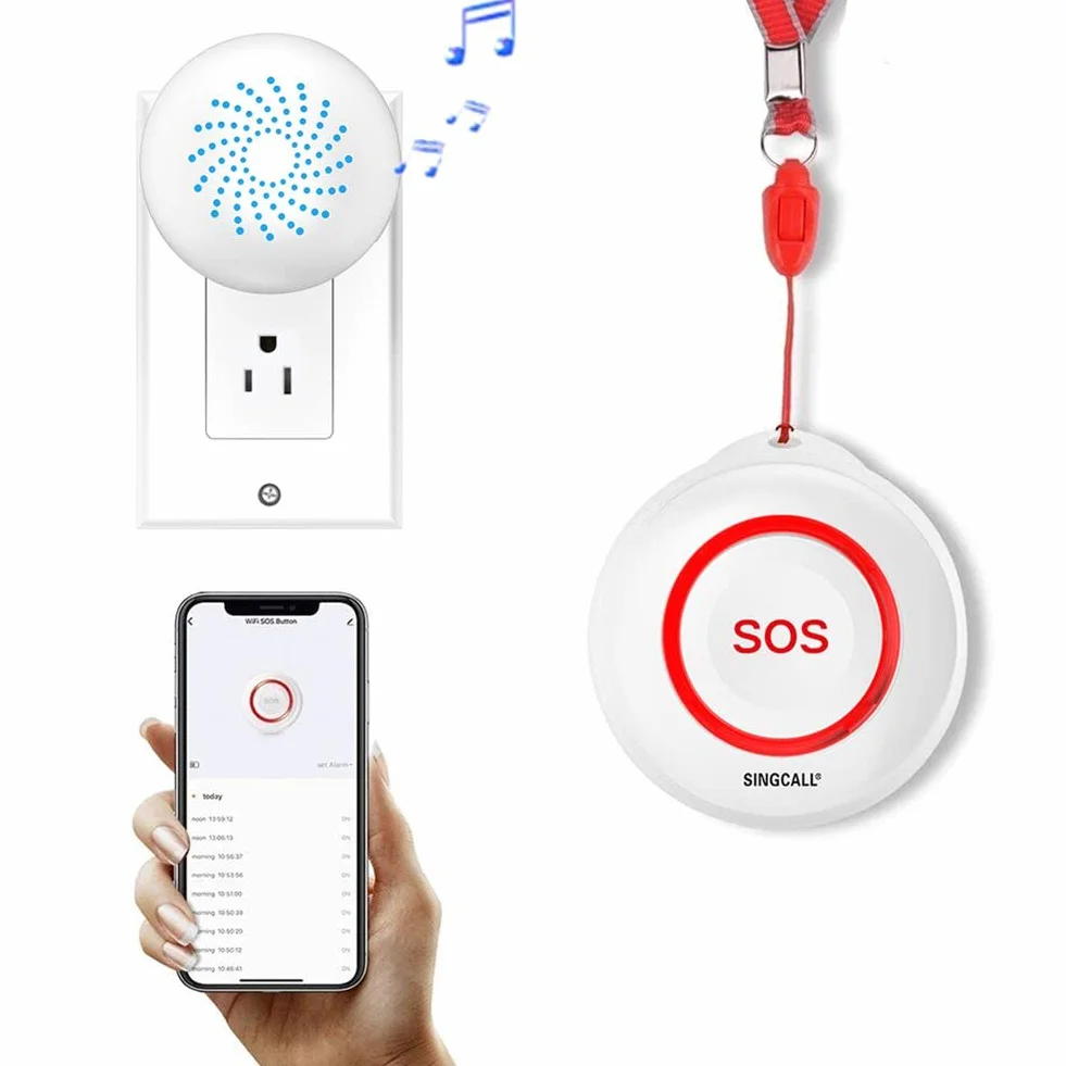SINGCALL Tuya Wifi Smart Bezprzewodowy System Wywoływania Pagerów dla Opiekunów Osobisty system alarmowy Pager dla Domu Starszy Pacjent Seniorzy Niepełnosprawni 1 Wodoodporny Przycisk SOS 1 Odbiorca