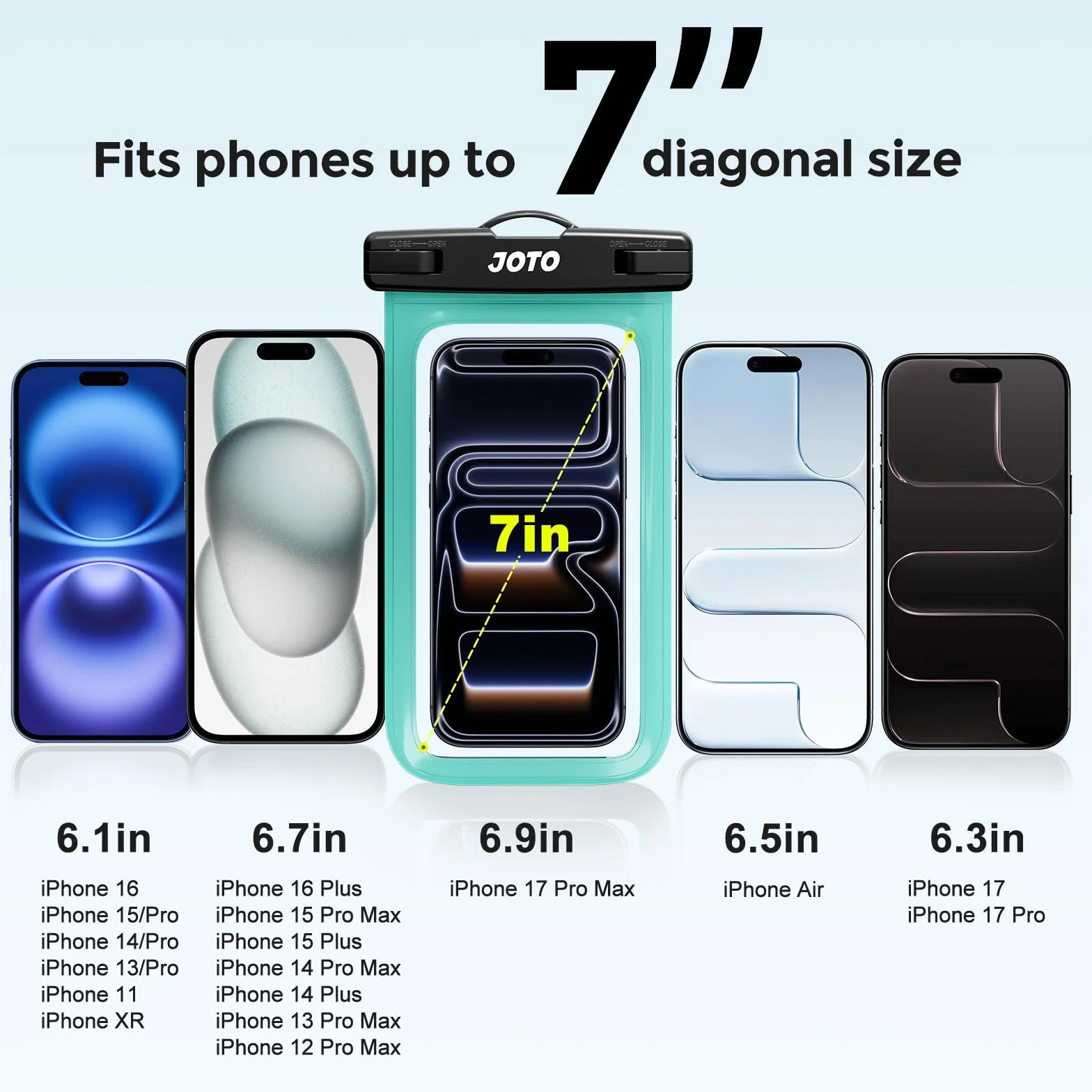 JOTO Wodoszczelne etui na telefon komórkowy, IPX8, wodoszczelne etui na telefon komórkowy do iPhone 15 14 13 12 11Pro Max Plus Galaxy S23 S22 do 7 cali, czarne/zielone