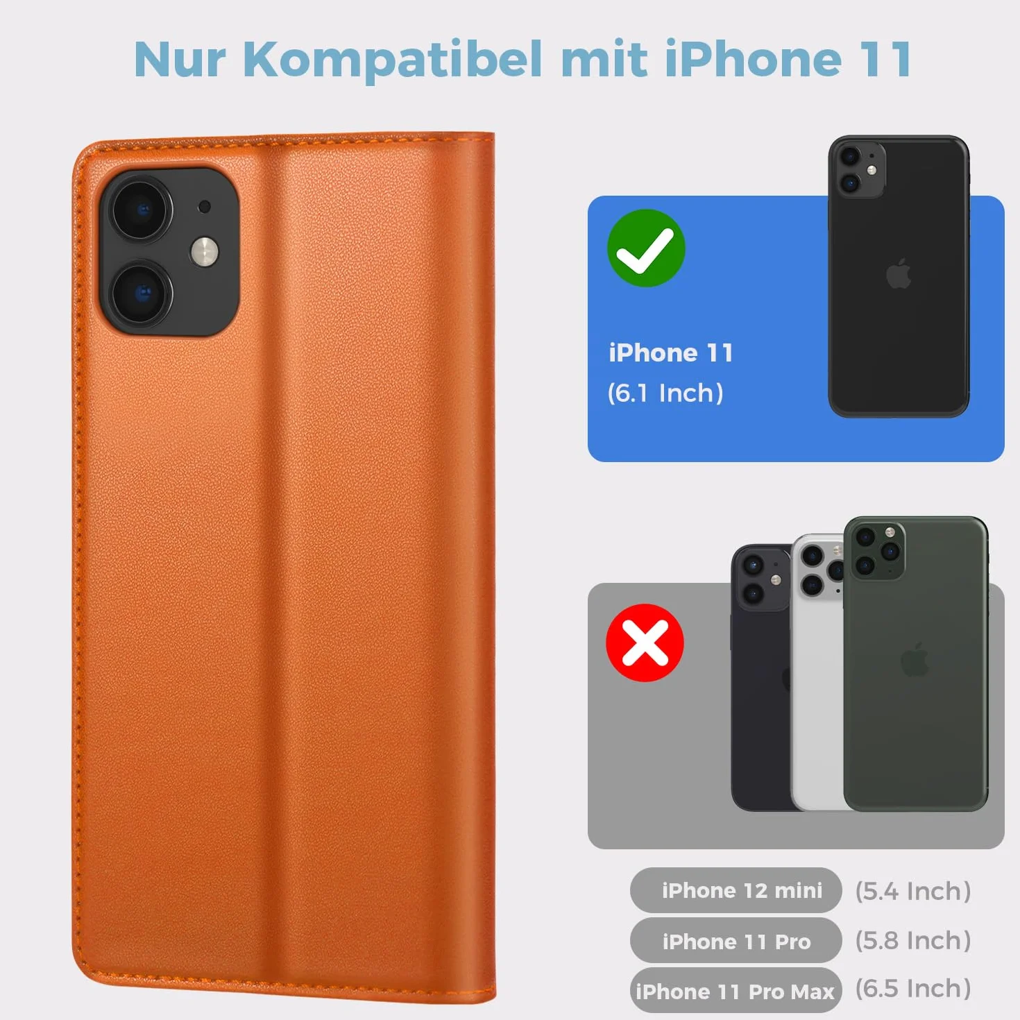 Thorhülle Etui na telefon komórkowy iPhone 11, wysokiej jakości, skórzane, etui ochronne do iPhone 11, etui z przegródką na karty, funkcja stojaka, składane etui z klapką do iPhone 11, pomarańczowe