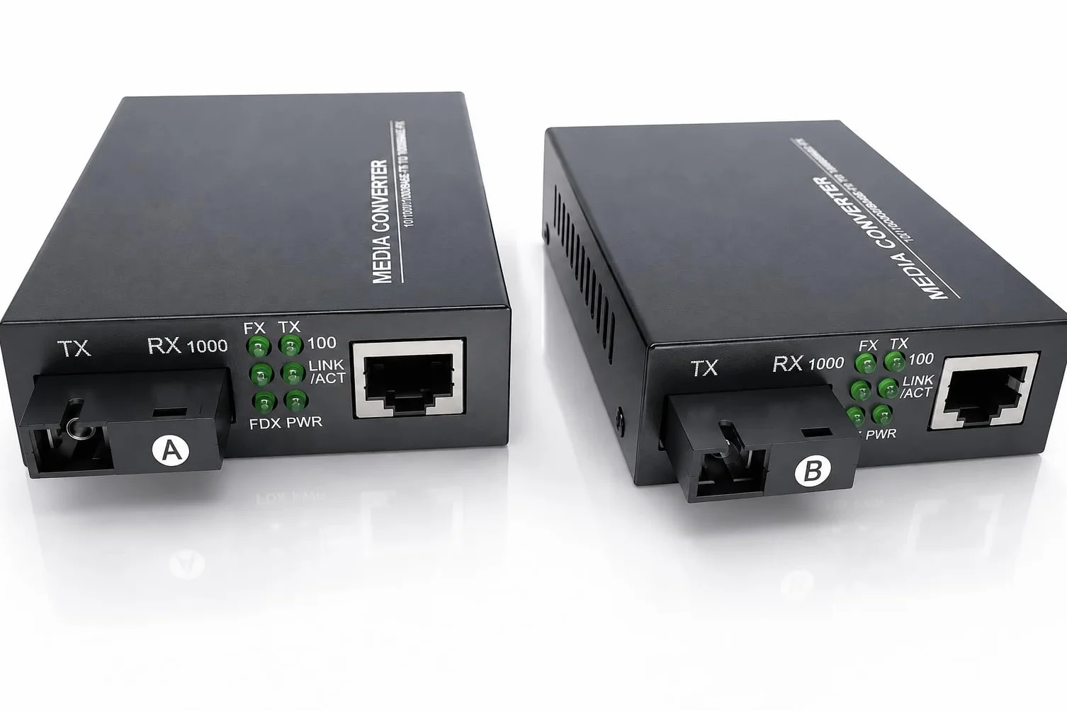Elfcam - 2 x konwertery światłowodowe Ethernet na 10/100/1000M ze złączami światłowodowymi SC jednomodowe, 20 km (1 RJ45 x 1 RJ45)