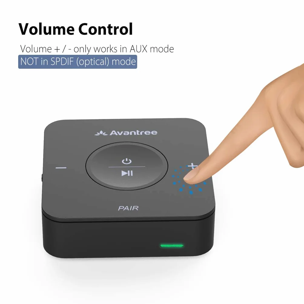 Avantree TC417 nadajnik odbiornik Bluetooth aptX niskiego opóźnienia Toslink regulacja głośności AUX RCA 20 h