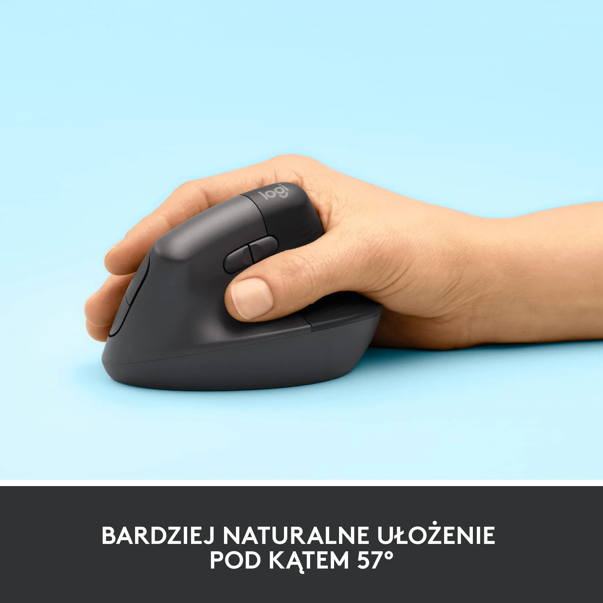 Logitech Lift Vertical, Ergonomiczna, bezprzewodowa mysz Bluetooth z odbiornikiem Logi Bolt USB, ciche przyciski, 4 przyciski, zgodna z Windows/macOS/iPadOS na laptopy/PC - Szary
