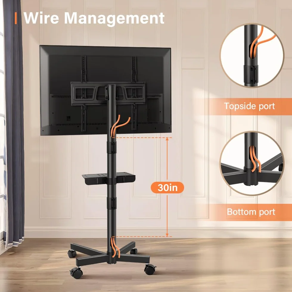 KKTONER Mobilny wózek na telewizor LCD LED 23-60 cali, VESA 400x400 mm, stojak podłogowy z półką