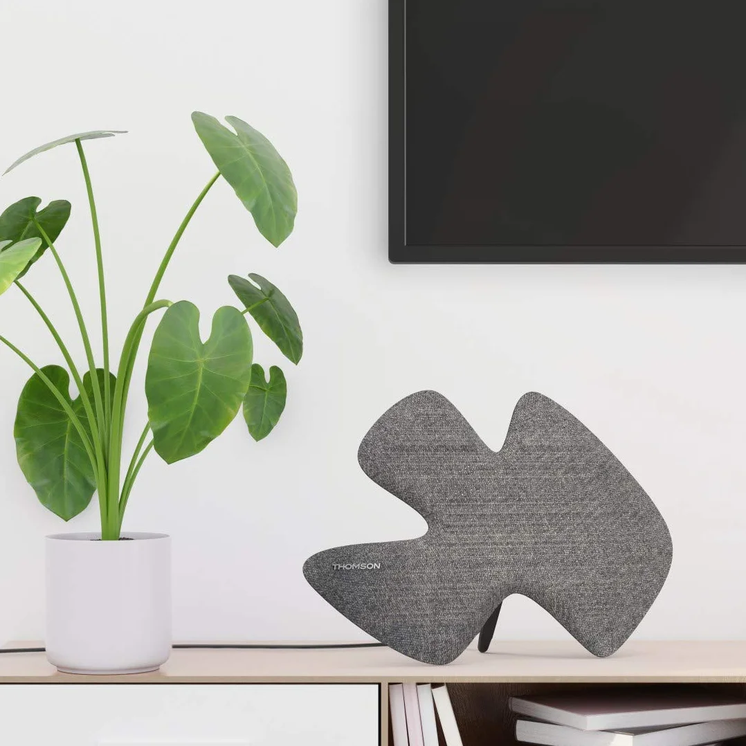 Thomson Antena pokojowa DVBT-2 z regulowanym wzmacniaczem do telewizora (cyfrowa antena wewnętrzna, wydajna antena telewizyjna Ultra HD, energooszczędna dzięki USB i wtyczce koncentrycznej, kabel 2,5 m) czarno-szara