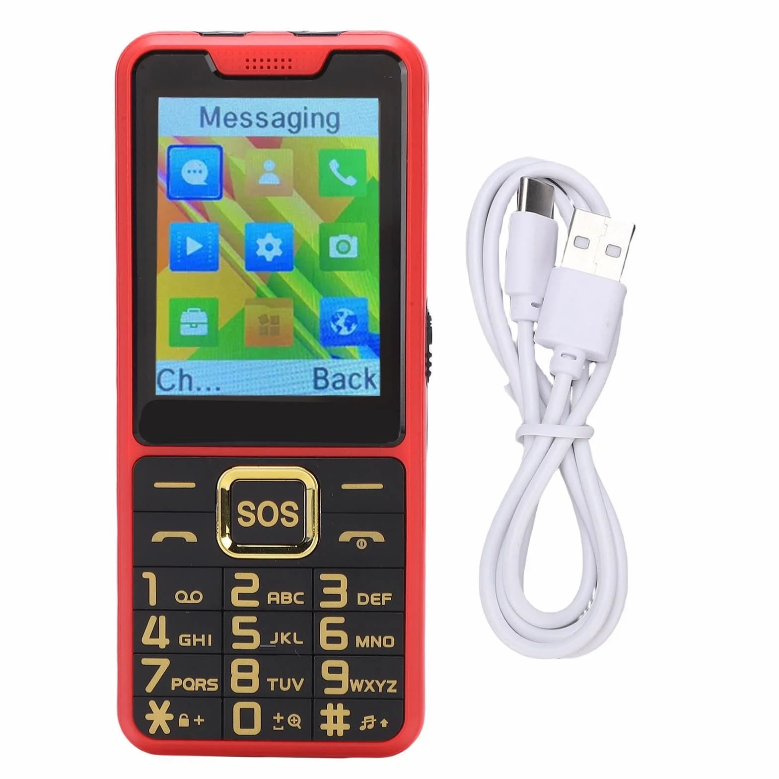 Lazmin112 Telefon Komórkowy 4G z Dużymi Przyciskami Dla Seniorów, Ekran Hd 2,6 Cala, Dwie Karty Sim, Sos, 0,13 Mp, Latarka, Skróty Do Numerów, Dyktafon, Fm, Muzyki, Bateria 2500 Mah (czerwony)