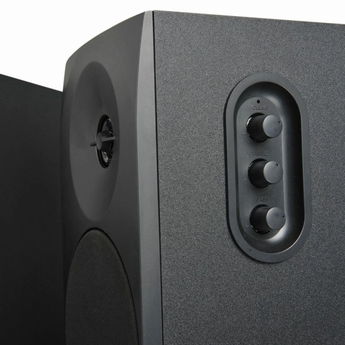 Woxter Dynamic Line 410 Black – 2.0 głośnik stereo (zasilanie o mocy 150 W, drewno, 4 głośniki niskotonowe, 2 głośniki wysokotonowe, 3,5 mm, RCA, system Bass Reflex Control (głośność, wysokie tony,