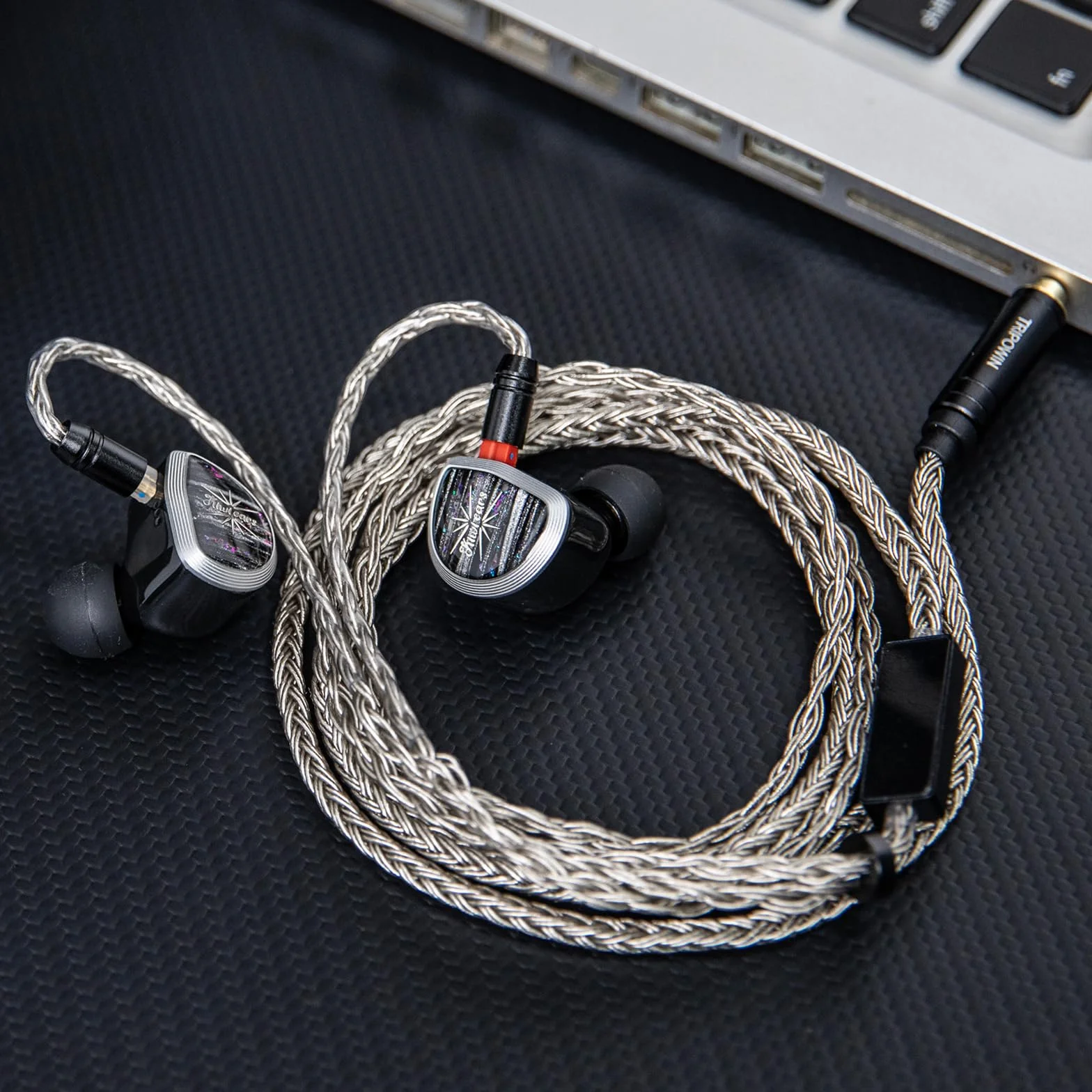 Linsoul Tripowin Zonie HiFi IEM Upgrade kabel, z mikrofonem Omni, 16-żyłowy, posrebrzany kabel słuchawkowy SPC, opcje typu C/3,5 mm, 1,25 m, nieplączący się przewód dla audiofilów (typ C, 2-pinowy