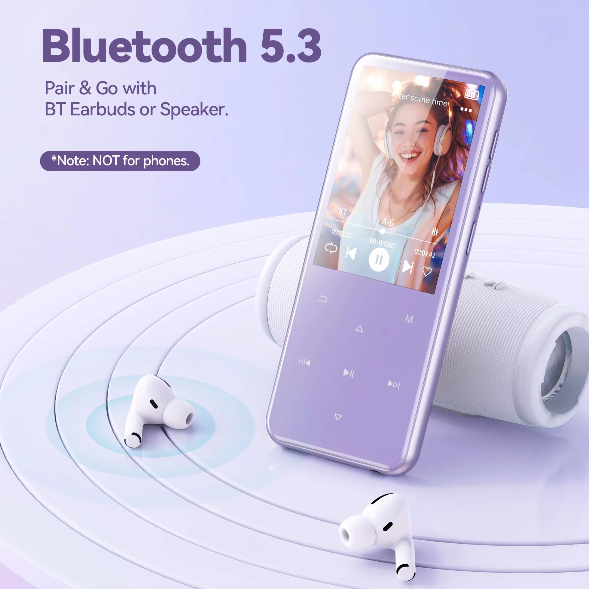 AGPTEK Odtwarzacz MP3 64 GB, Bluetooth 5.3, kolorowy ekran TFT 2,4", muzyka HiFi, odtwarzacz MP3 dla dzieci, z głośnikiem, przyciskami dotykowymi, radiem FM, e-bookiem, nagrywaniem, obsługa do 128 GB