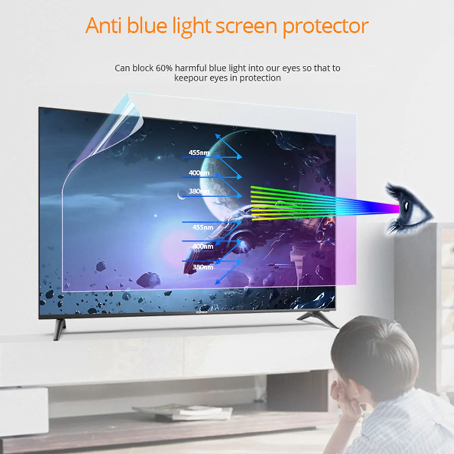 32-75 cali Ochrona ekranu telewizora, matowa antyodblaskowa anty-niebieskie światło Folia Zmiękcza światło Zmniejsza zmęczenie oczu dla Smart TV 4K LED, 32" (704 * 395mm)