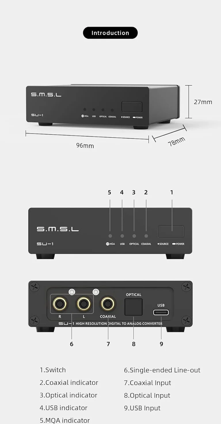 Dekoder audio S.M.S.L SU-1, MQA, MQA-CD, AK4493S, XU316, 768 kHz / 32 Bit, DSD512, przetwornik cyfrowo-analogowy o wysokiej rozdzielczości
