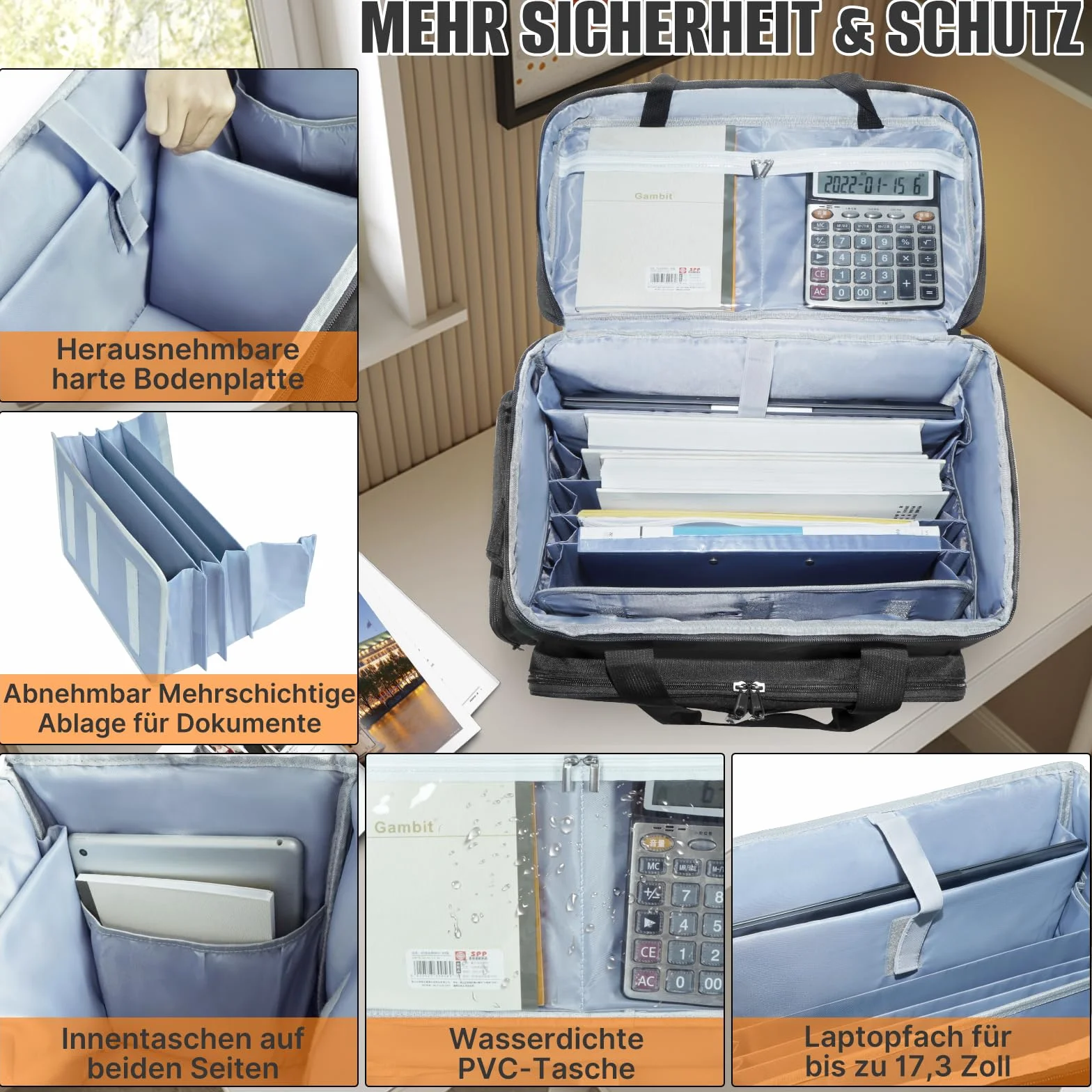 SUNDOY Torba robocza dla nauczycieli z wysuwaną kieszenią na laptopa do 17,3", Czarny i brązowy., 42x23x35-ZM, pepitka