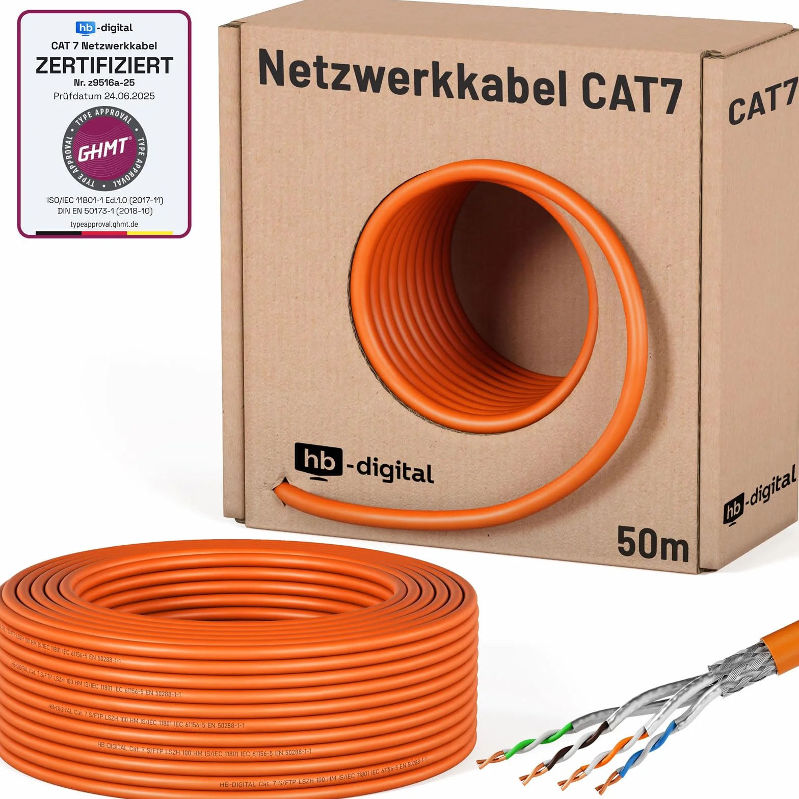 Kabel sieciowy LAN CAT.7 AWG 23 50 m PiMF czysta miedź PoE LSZH