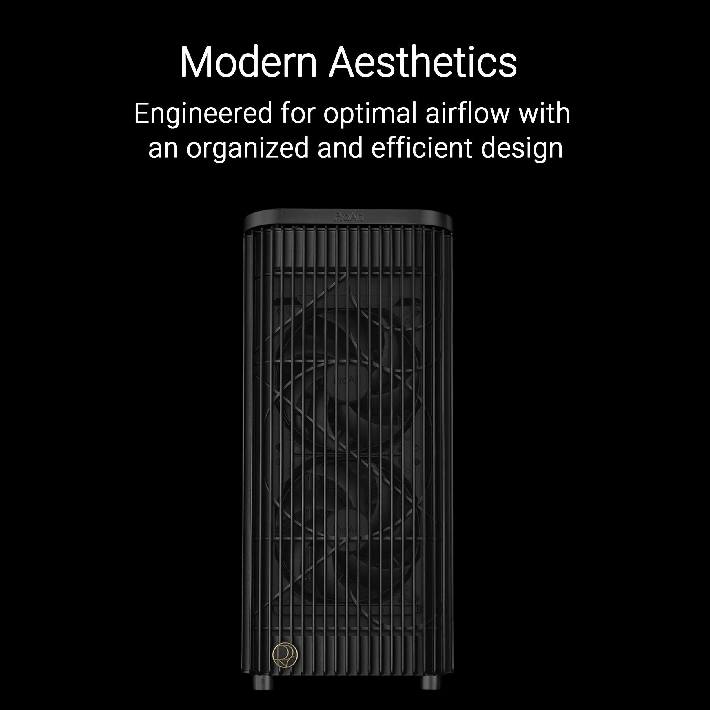 ProArt PA401 Metal PWM Black ATX Mid-Tower (podwójne ostrza wentylatora pierścieniowego 160 mm, Left-Side Lock, blokada przycisku zasilania i resetowania, odłączany uchwyt na PSU)