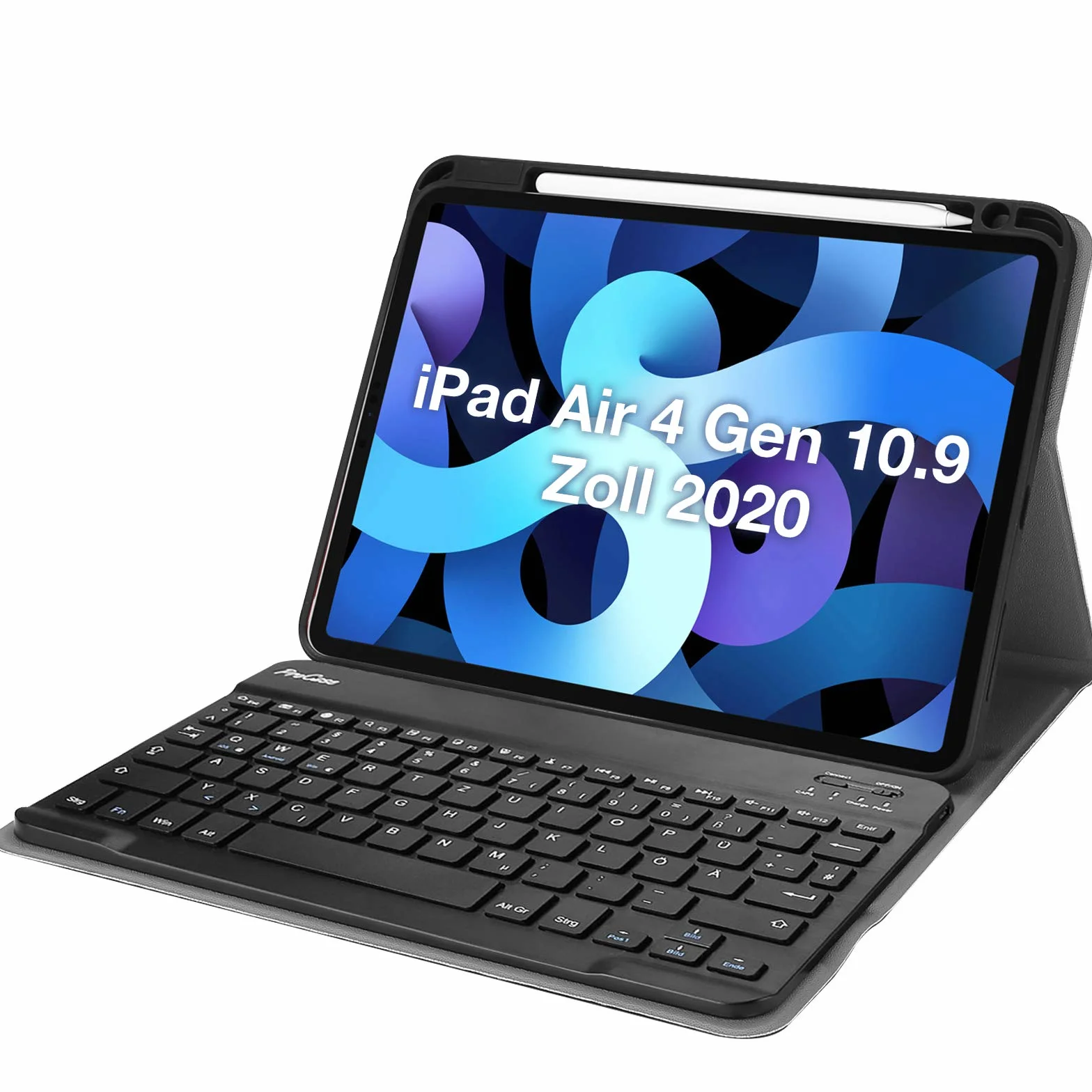 ProCase Niemiecki futerał na klawiaturę z uchwytem na długopis do iPada Air 11" M2 2024 / iPad Air 5 2022 / Air 4 Gen 2020 10,9", ultracienkie, z wyjmowanym magnesem, klawiatura bezprzewodowa