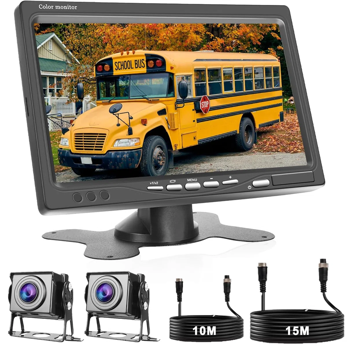 Zestaw kamer cofania z monitorem LCD 7", 2 kamery o rozdzielczości HD, wodoszczelność IP68, widoczność w nocy, kolorowy, do samochodów ciężarowych/przyczep, autobusów, vanów, rolnictwa