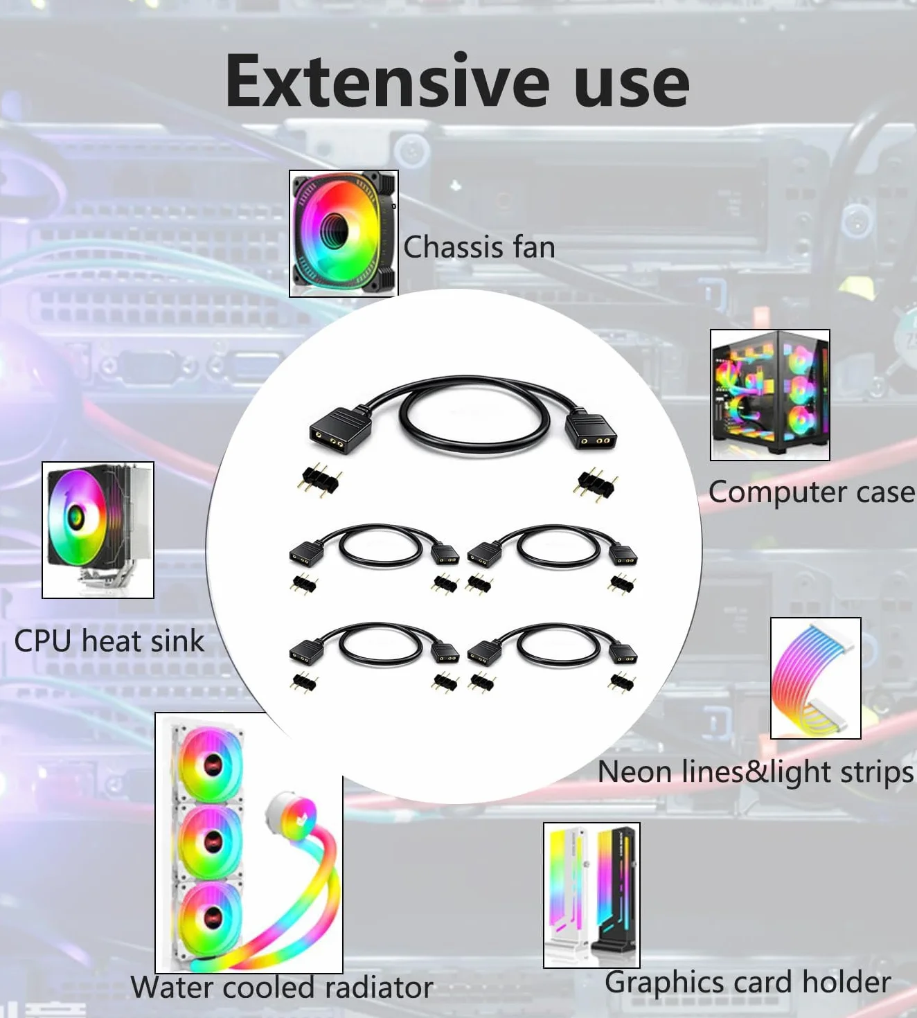 RUNCCI-YUN 5 sztuk 5 V 3-pinowy kabel przedłużający ARGB 3-pinowy, żeński na żeński ARGB przedłużacz wentylatora RGB do komputerów PC i serii LED (30 cm, czarny)