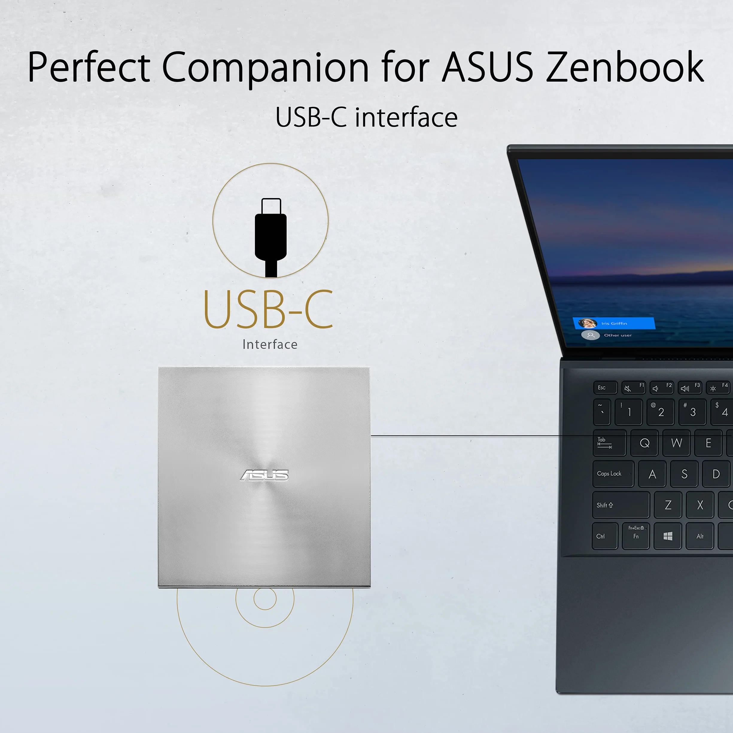 ASUS ZenDrive U8M zewnętrzny napęd DVD/nagrywarka (srebrny, USB-C, M-DISC)