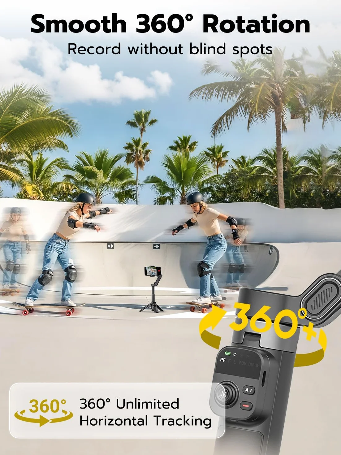AOCHUAN 3-osiowy stabilizator gimbala do iPhone'a ze śledzeniem twarzy 360°, magnetyczny stabilizator telefonu