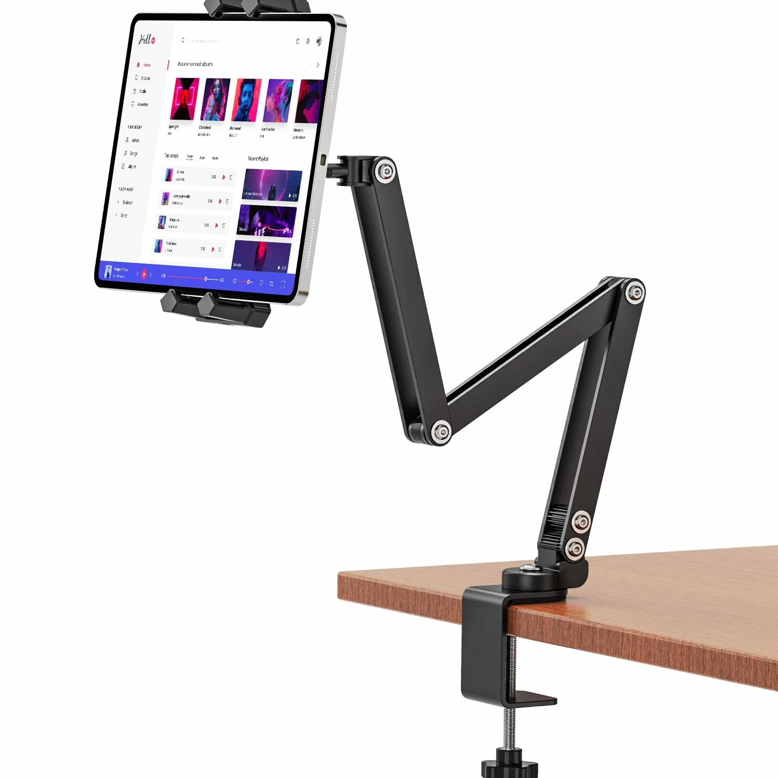 iPad uchwyt na stół, tablet z obrotowym o 360° ramieniem aluminiowym i regulowanym zaciskiem, uchwyt na tablet iPad Pro Air Mini 4,7''-13,5" tabletu, smartfona