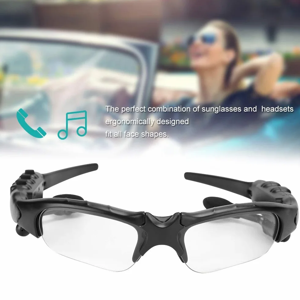 Okulary Przeciwsłoneczne Bluetooth Zestawy Słuchawkowe, Bezprzewodowy Dźwięk MP3 Dźwięk Stereo Odtwarzający Muzykę Słuchawki, Dzwonienie w Trybie Głośnomówiącym(Przezroczysty)