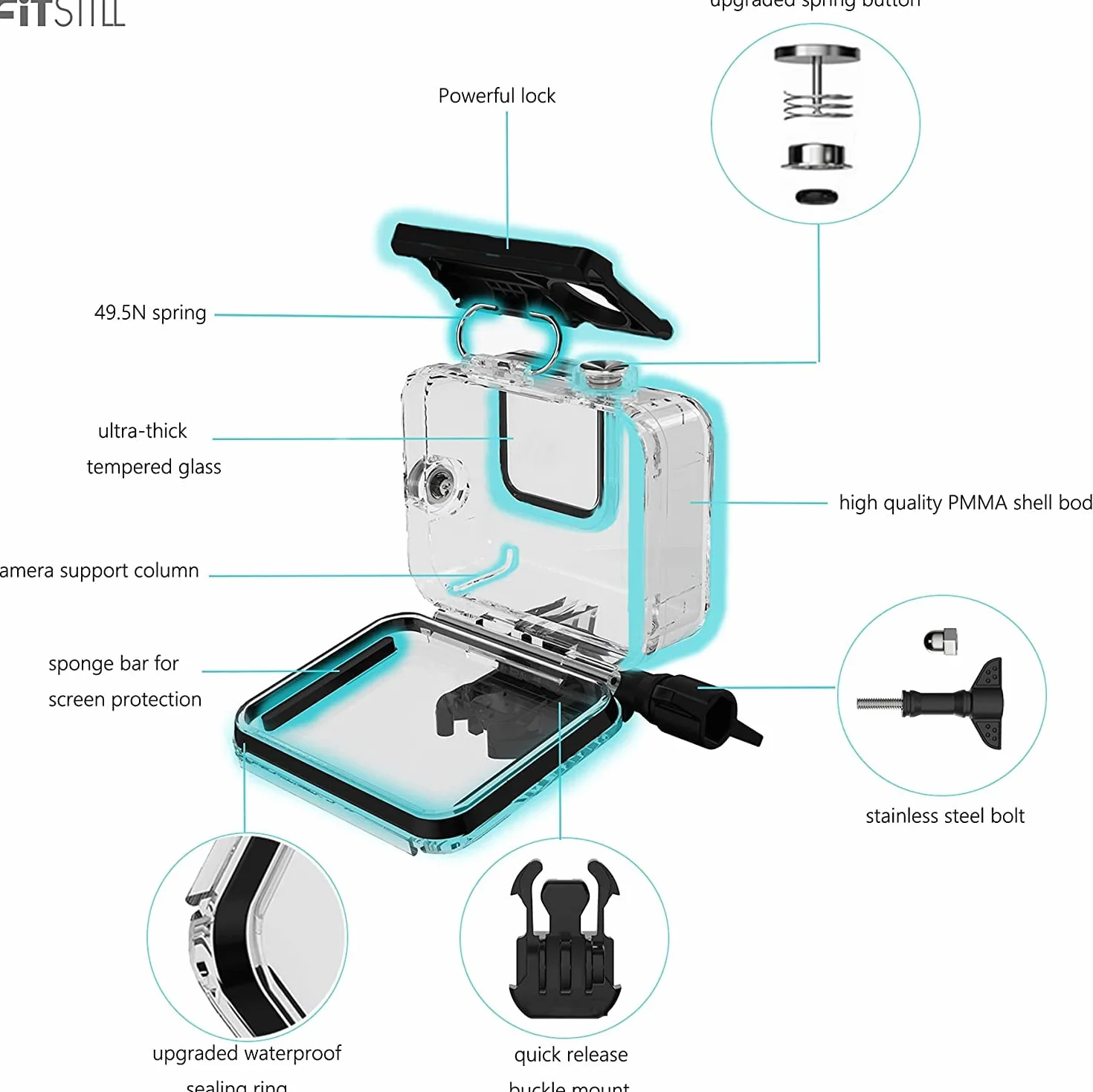 FitStill Wodoszczelna obudowa do nurkowania 60 m do GoPro Hero 8 Black