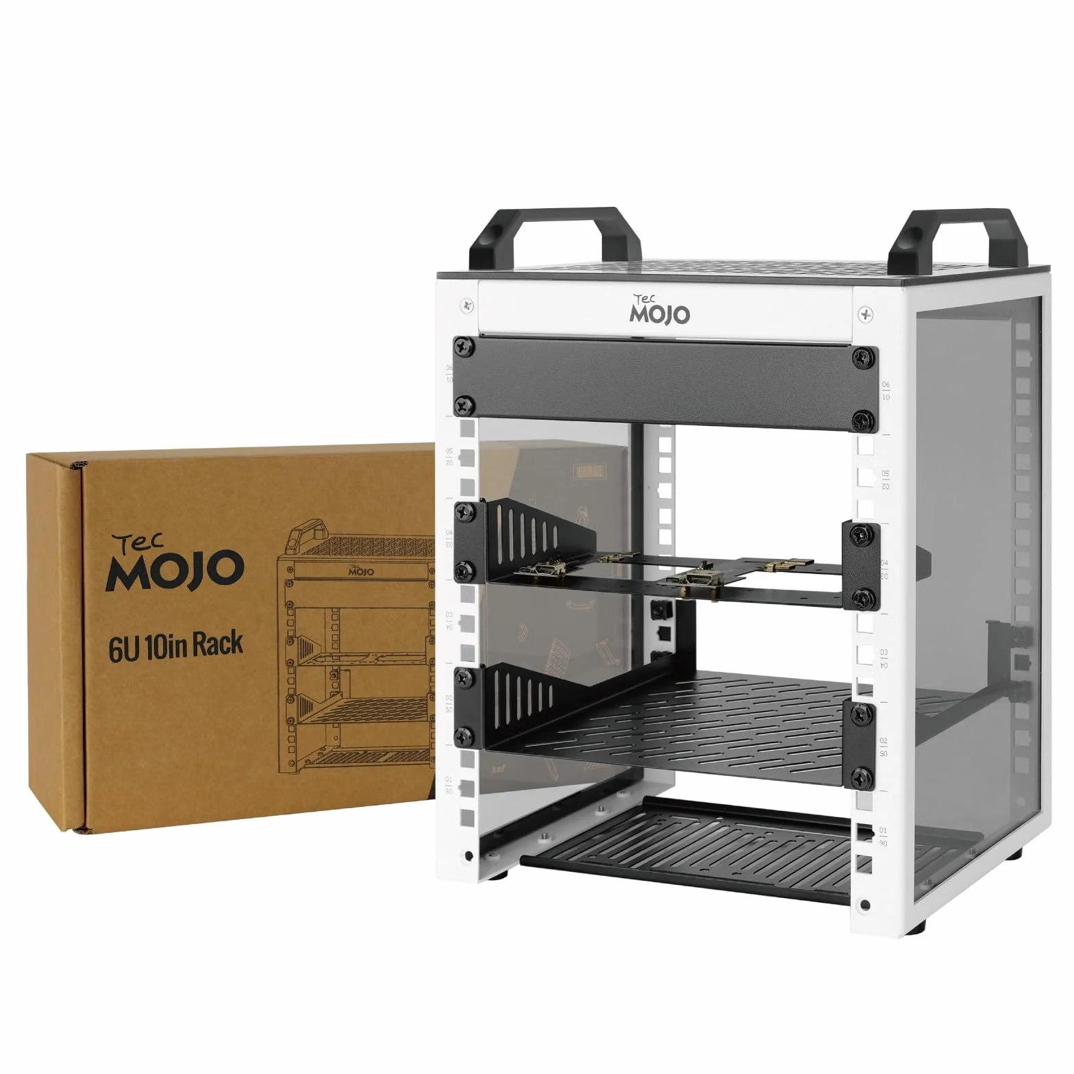 Tecmojo Mini stojak na biurko 10", 6U, głębokość 200 mm, szafa sieciowa z kieszenią SBC, karta adaptera micro HDMI do HDMI i zaślepka, do urządzeń AV, NAS i serwerów