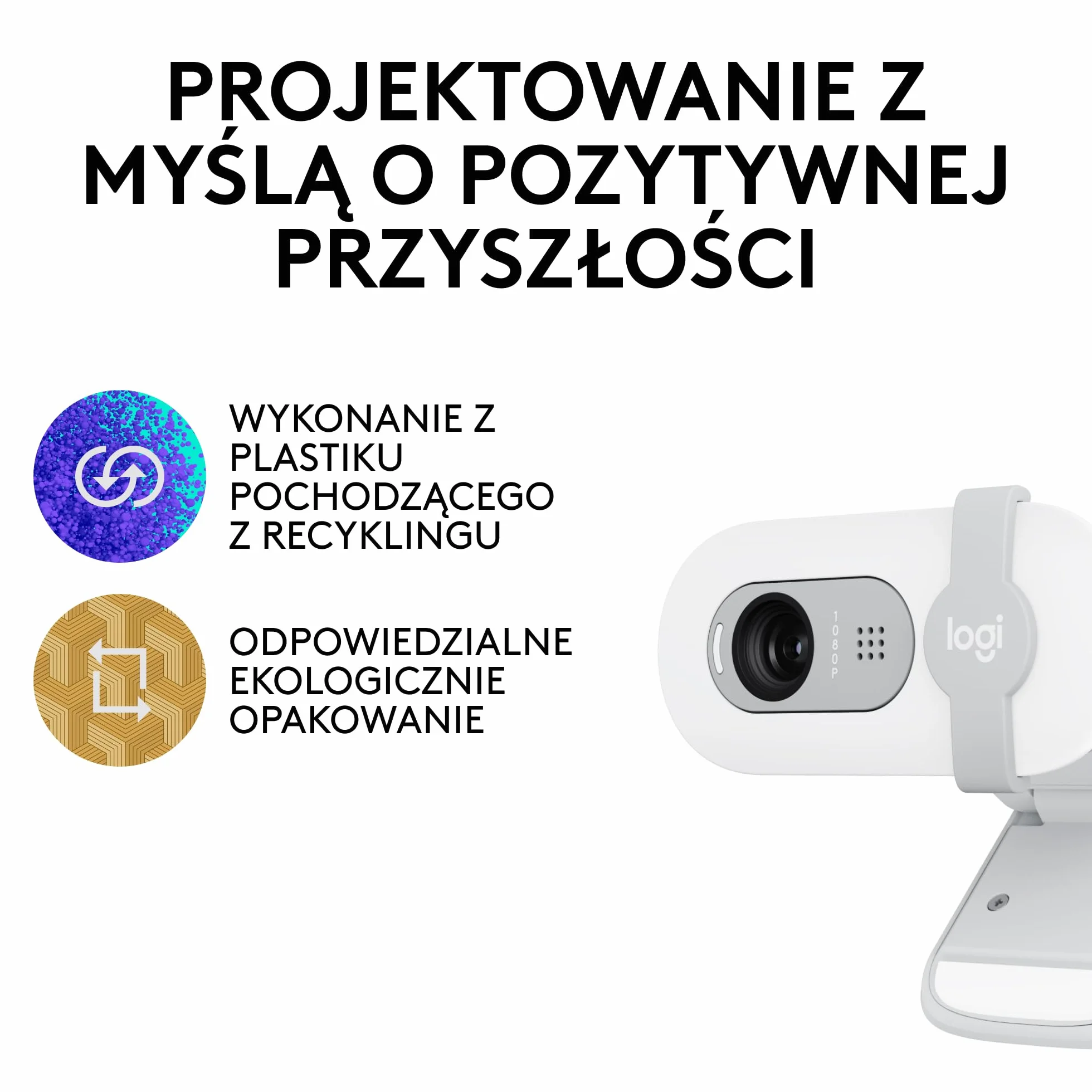 Logitech Brio 100 Full HD Kamera do spotkań i streamowania, automatyczny balans światła, wbudowany mikrofon, osłona migawki, USB-A, do Microsoft Teams, Google Meet, Zoom i innych - Biały