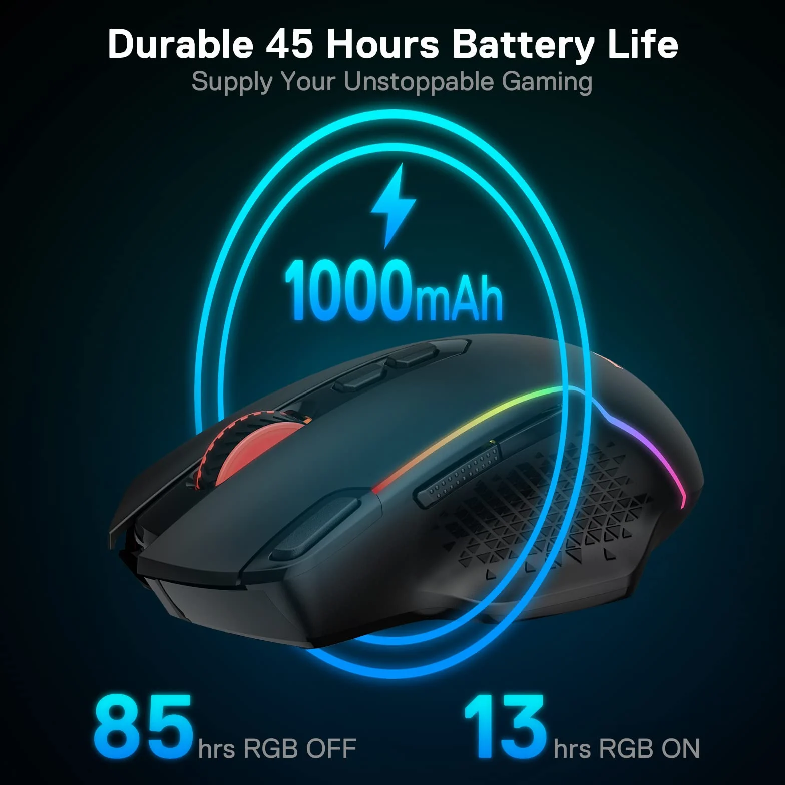 Redragon M810 Pro Bezprzewodowa mysz do gier, 10000 DPI, dla graczy, z przyciskiem szybkiego strzału, 8 klawiszy makro, 45 godzin ciągłej mocy, podświetlenie RGB, do komputerów PC/Mac/laptopów,