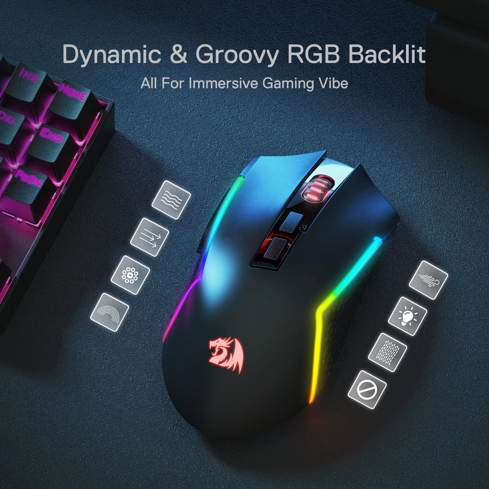 Redragon M693 Bezprzewodowa mysz do gier 8000 DPI z 3 trybami łączenia, Bluetooth i bezprzewodowa, 2,4 G, 7 przycisków makro, trwała moc i podświetlenie RGB do komputerów PC/Mac/komputera