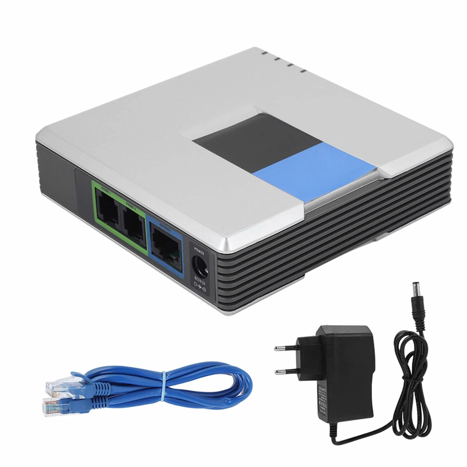 VoIP Telefon Internetowy 2 Porty Adapter SIP RJ45 Kabel dla PAP2T z instrukcją Obsługi - do połączeń Międzynarodowych (wtyczka UE)