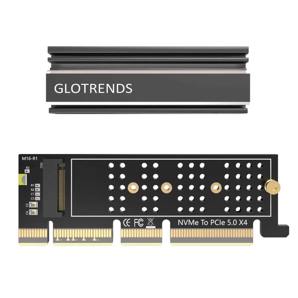 GLOTRENDS PA19-1U adapter M.2 NVMe na PCIe 5.0 X4 bez uchwytu do instalacji serwera PC 1U, aluminiowa osłona radiatora