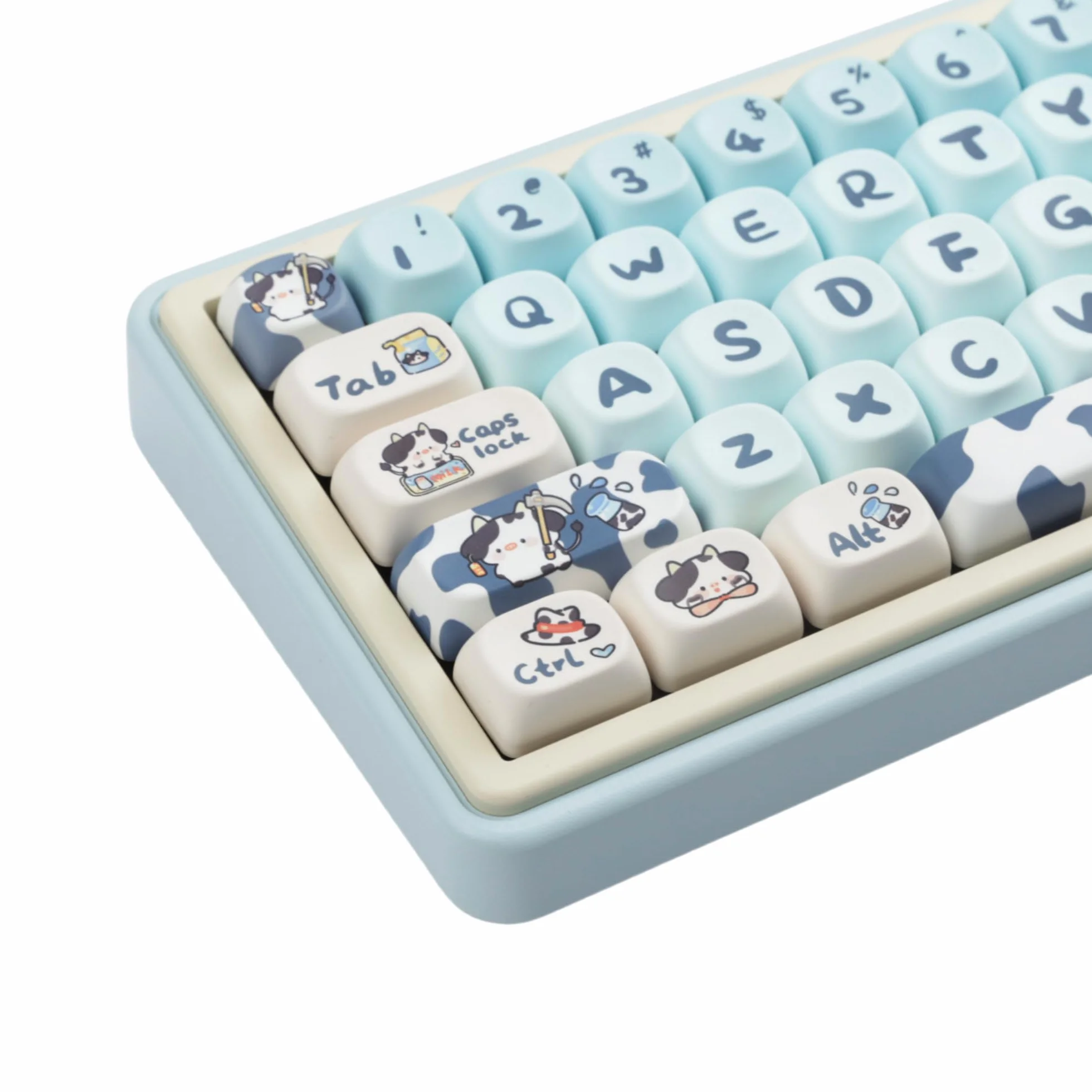 MOA Shape Keycaps - Cute Cow Custom 142 klawisze PBT kolorowy zestaw do klawiatur mechanicznych (niebieska krowa)