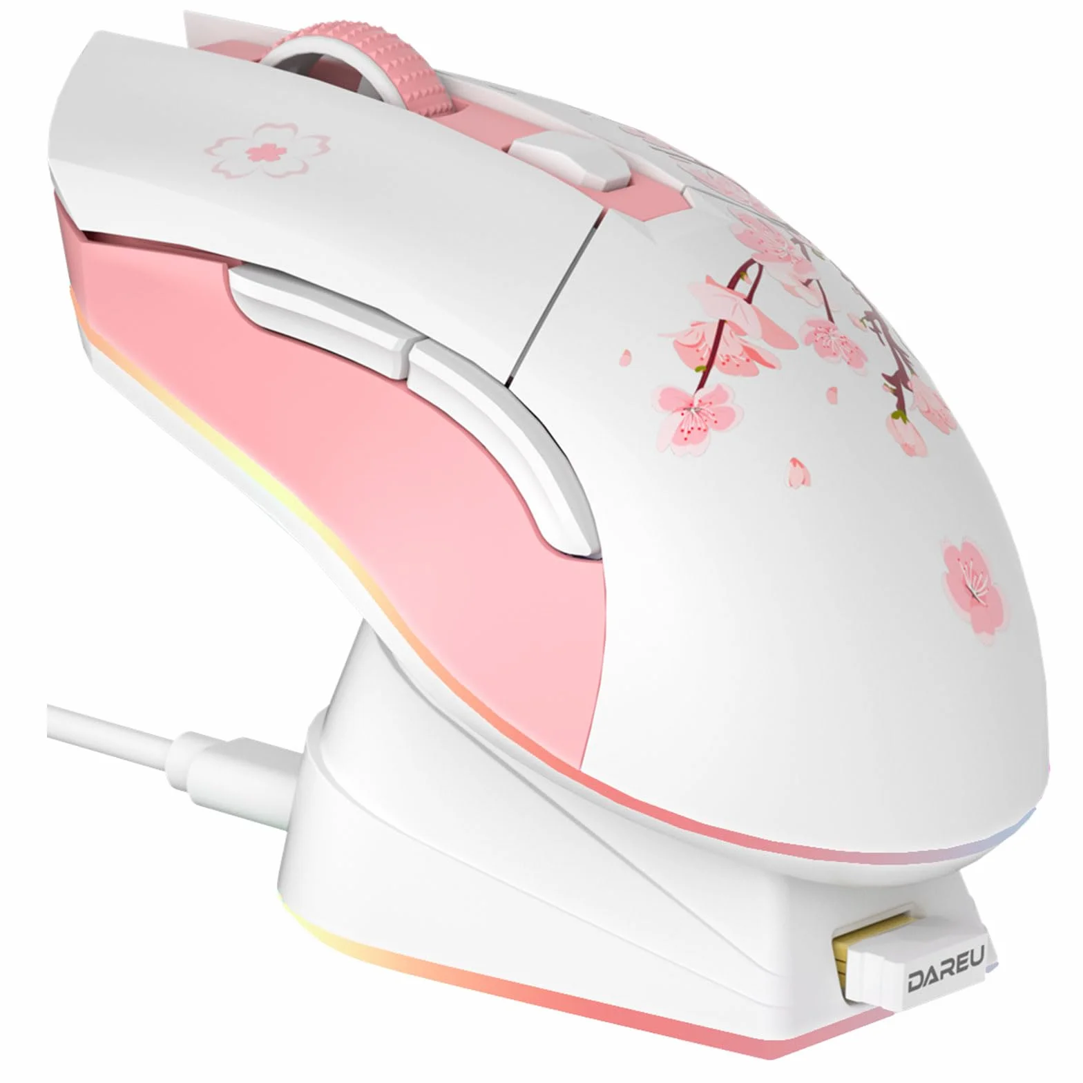DAREU Bezprzewodowa mysz do gier RGB 12 tys. DPI 300IPS 1000 Hz magnetyczna stacja dokująca