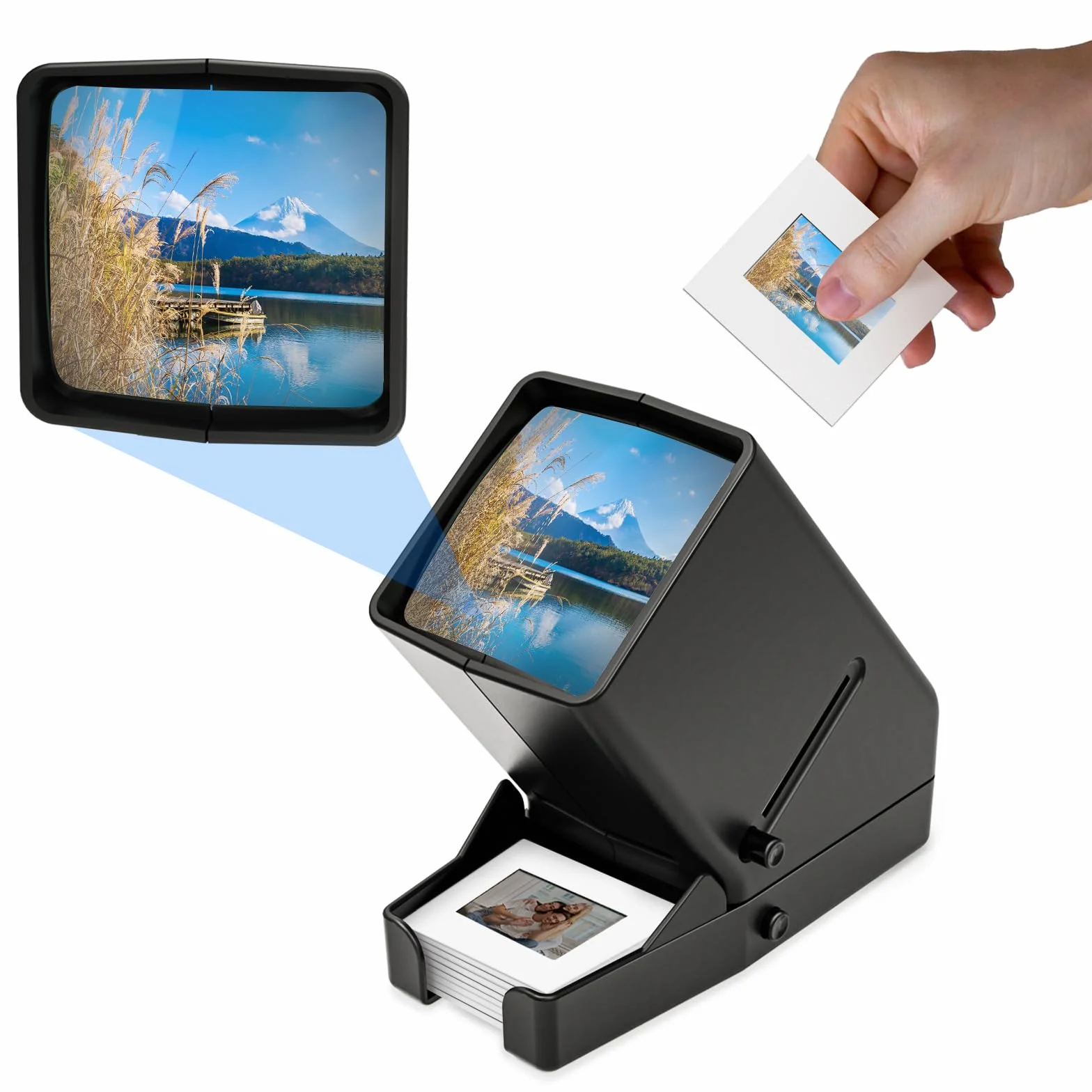 DigitConvert Przeglądarka slajdów 35 mm, powiększenie 3x, zasilanie przez USB/zasilanie bateryjne - do slajdów 35 mm i negatywnych negatywów folii (baterie 4AA w zestawie)