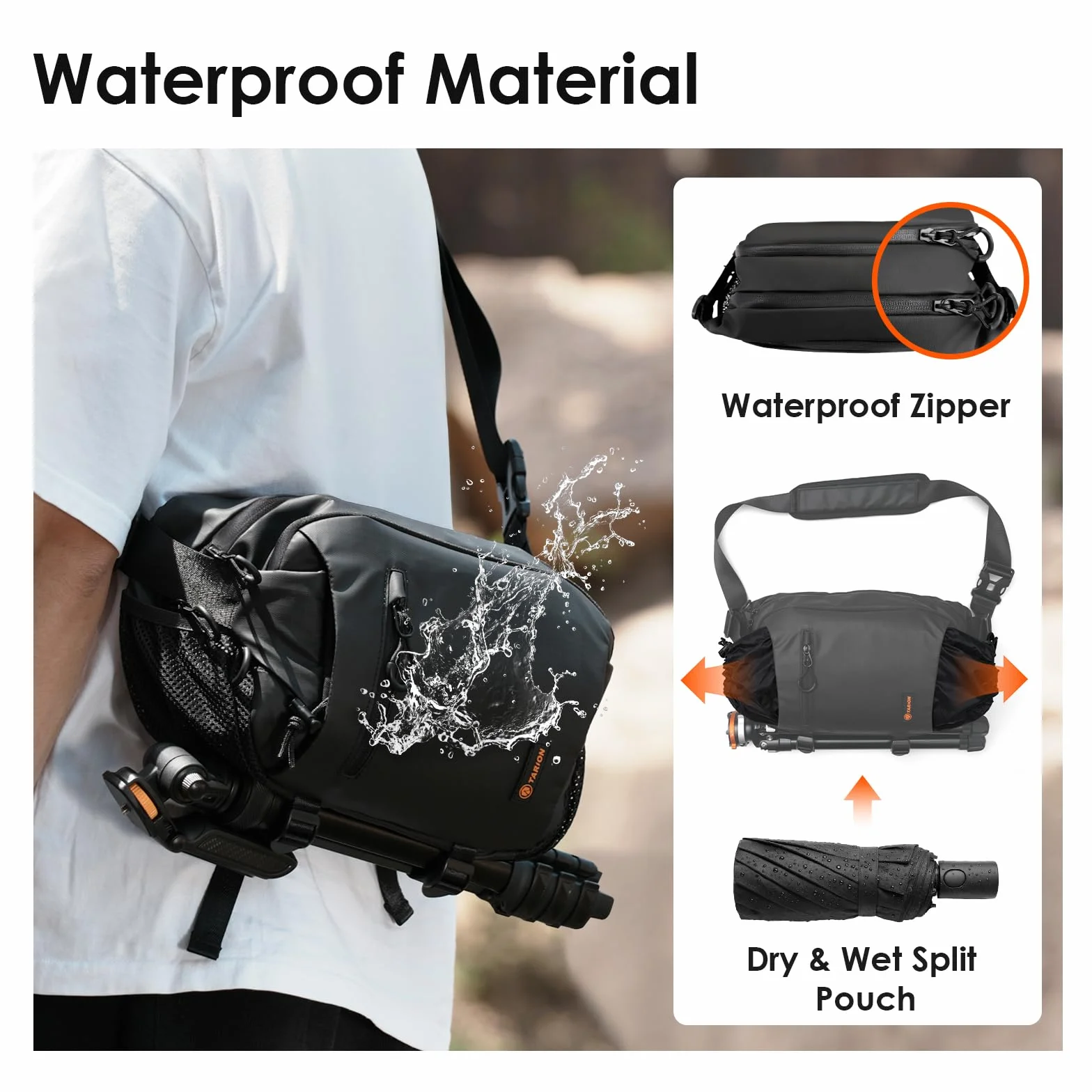 TARION Torba kurierska na aparat outdoorowy, 5 l, torba crossbody z uchwytem na statyw i wyściełanym paskiem oraz zdejmowanymi przegrodami oraz rozszerzalną kieszenią na mokro i na sucho, do
