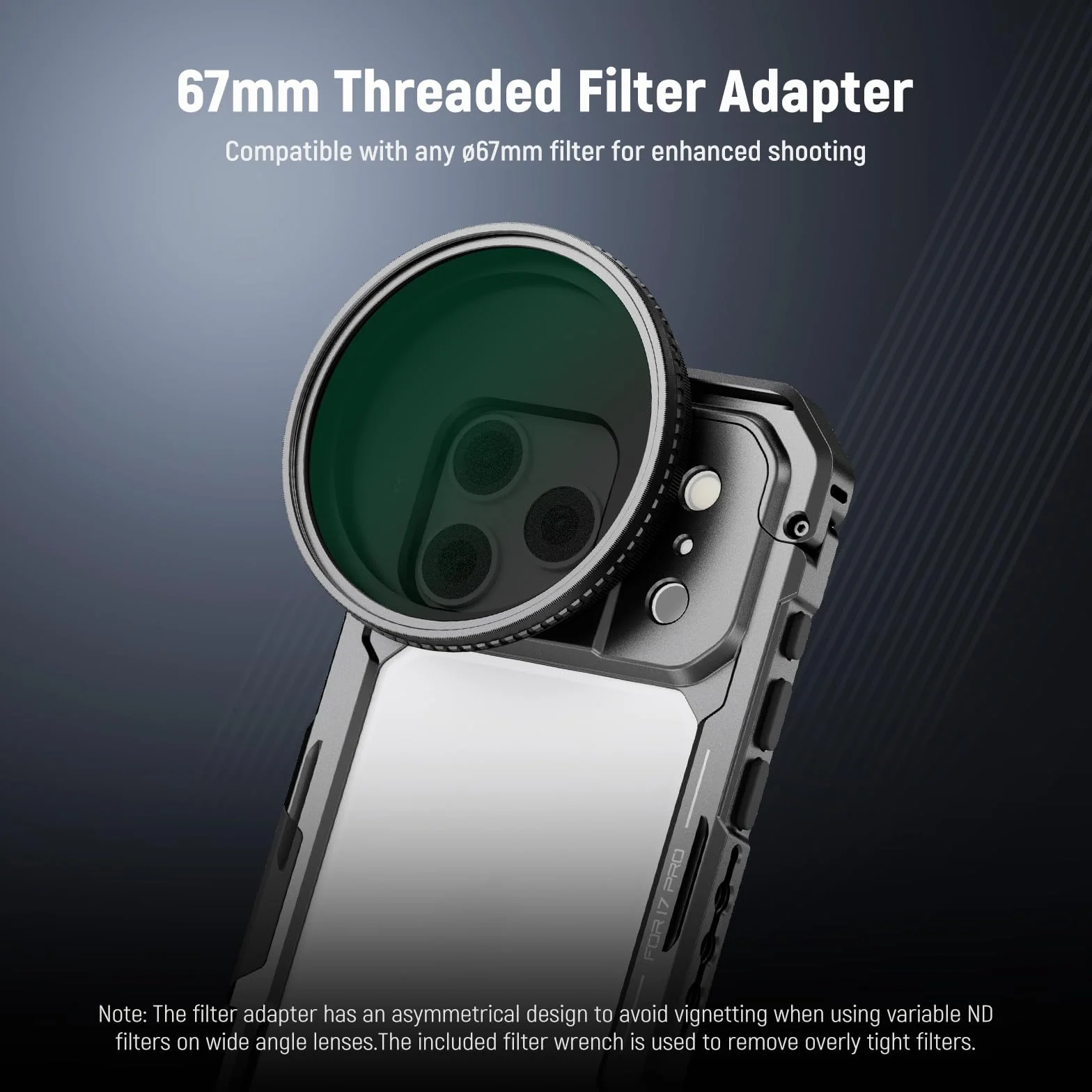 NEEWER Klatka na telefon kompatybilna z iPhone 17 Pro, akcesoria do stabilizatora wideo Quick Release z pierścieniem filtrującym 67 mm, tylna płyta obiektywu 17 mm, adapter montażowy
