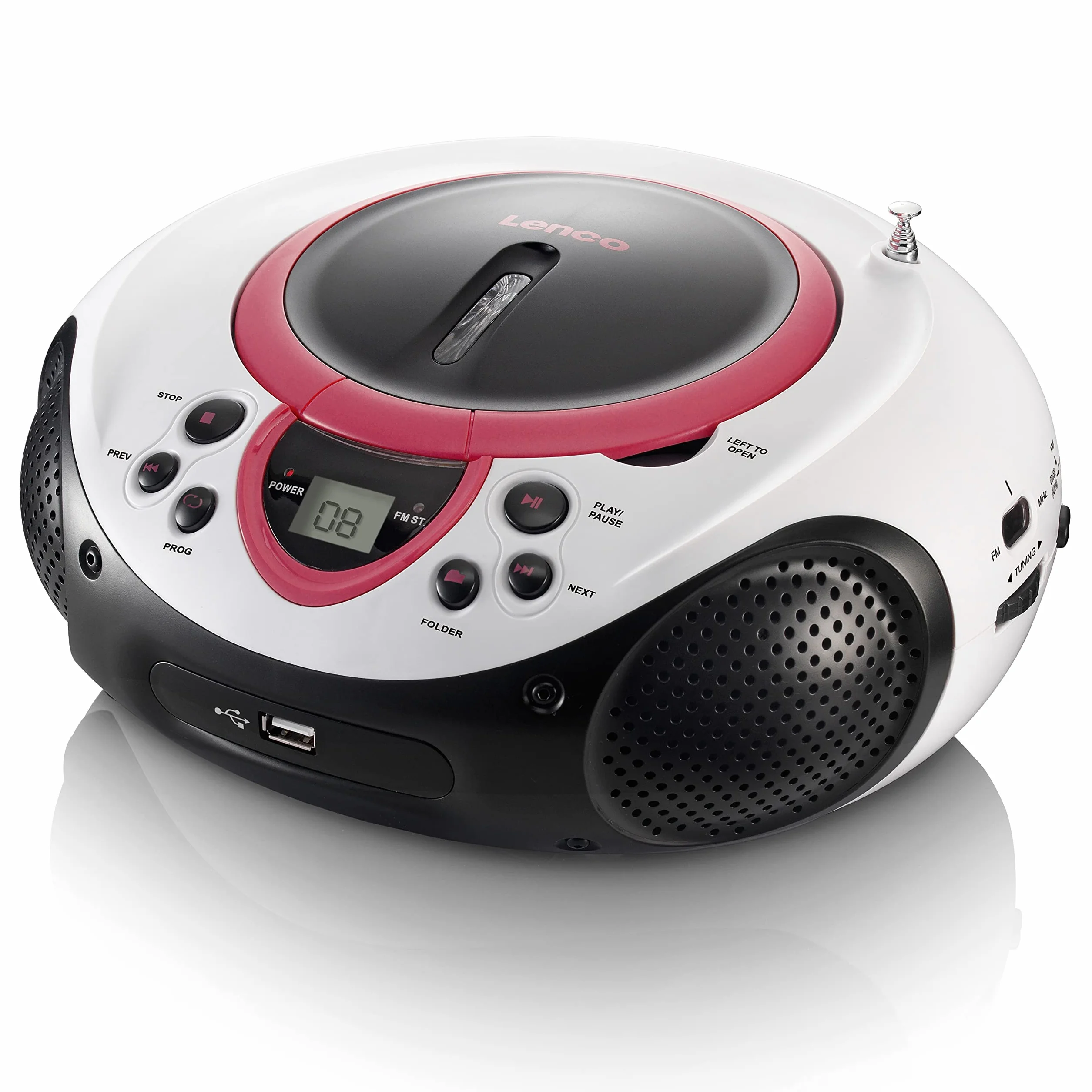 Lenco Dziecięce radio CD SCD-38 przenośne radio FM z odtwarzaczem CD/MP3 i USB w kolorze różowym