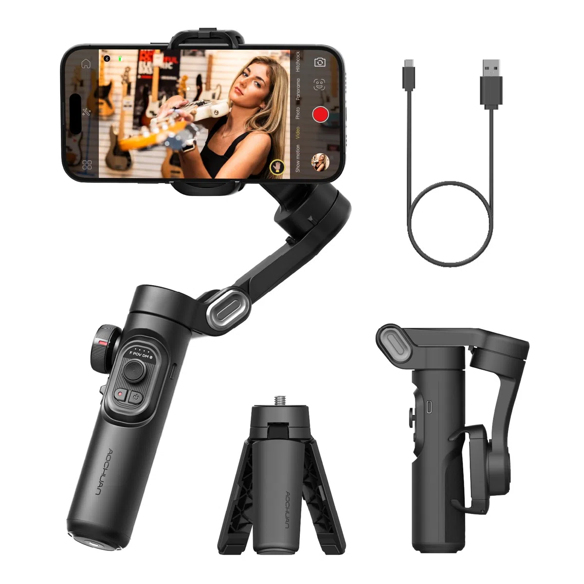 AOCHUAN Smart XE Gimbal 3-osiowy stabilizator obrazu do telefonu składany z suwakiem zoomu