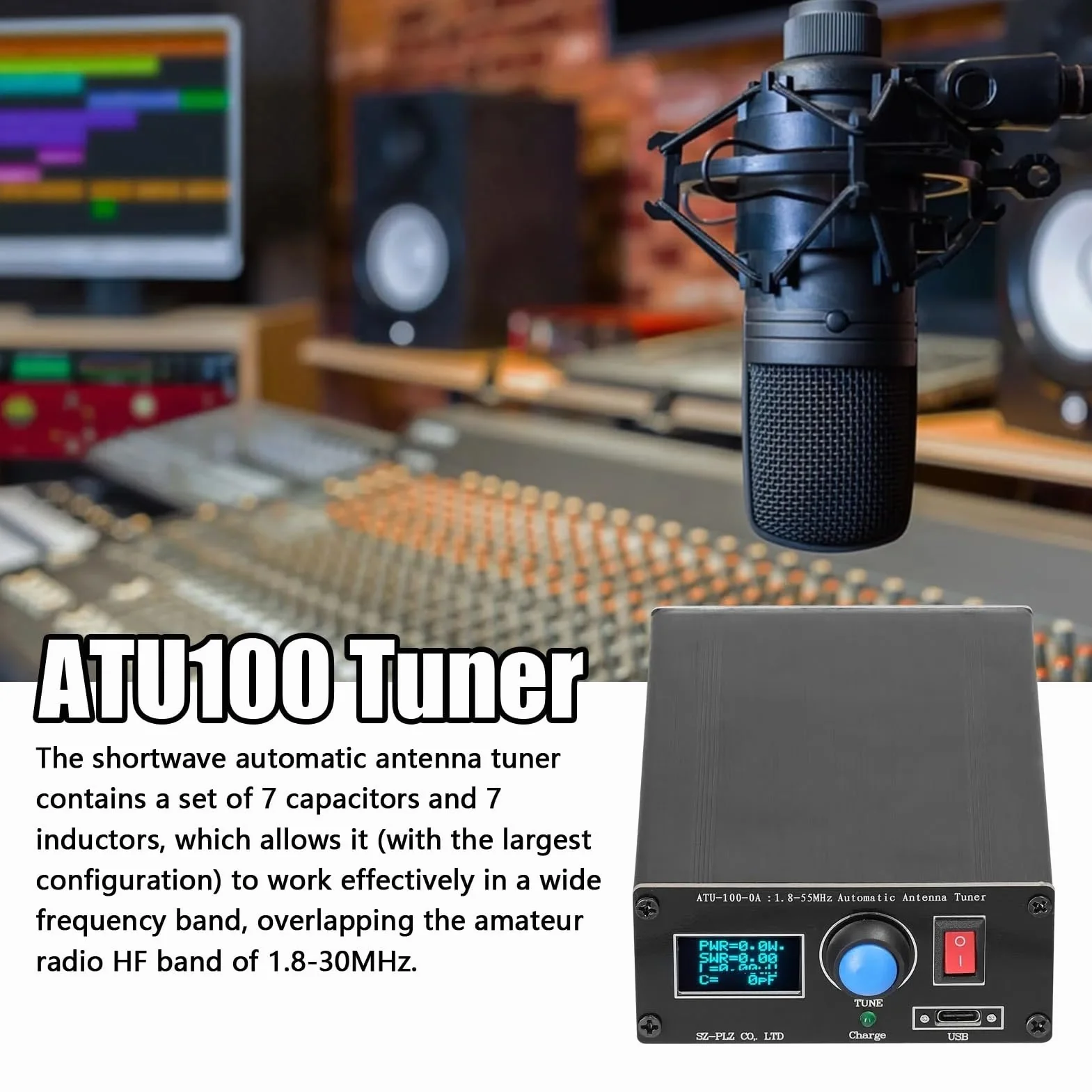 Miniautomatyczny Tuner Antenowy, ATU‑100 Minituner Antenowy Wyświetlacz 0,96 Cala Ładowanie Przez USB Tuner Radiowy 1,8‑55 MHz ATU‑100