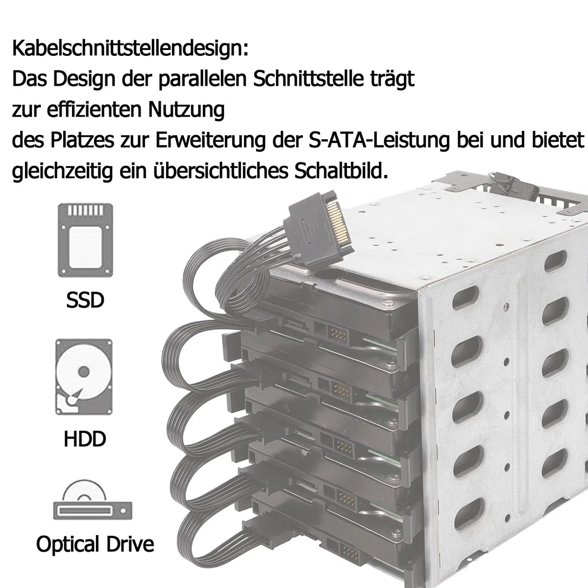 GERUI Dysk twardy 15PIN kabel SATA, męski 15-pinowy SATA do żeński 5 SATA kabel szeregowy rozdzielacz do HDD, SSD, napędów optycznych, kabel Sata (1)
