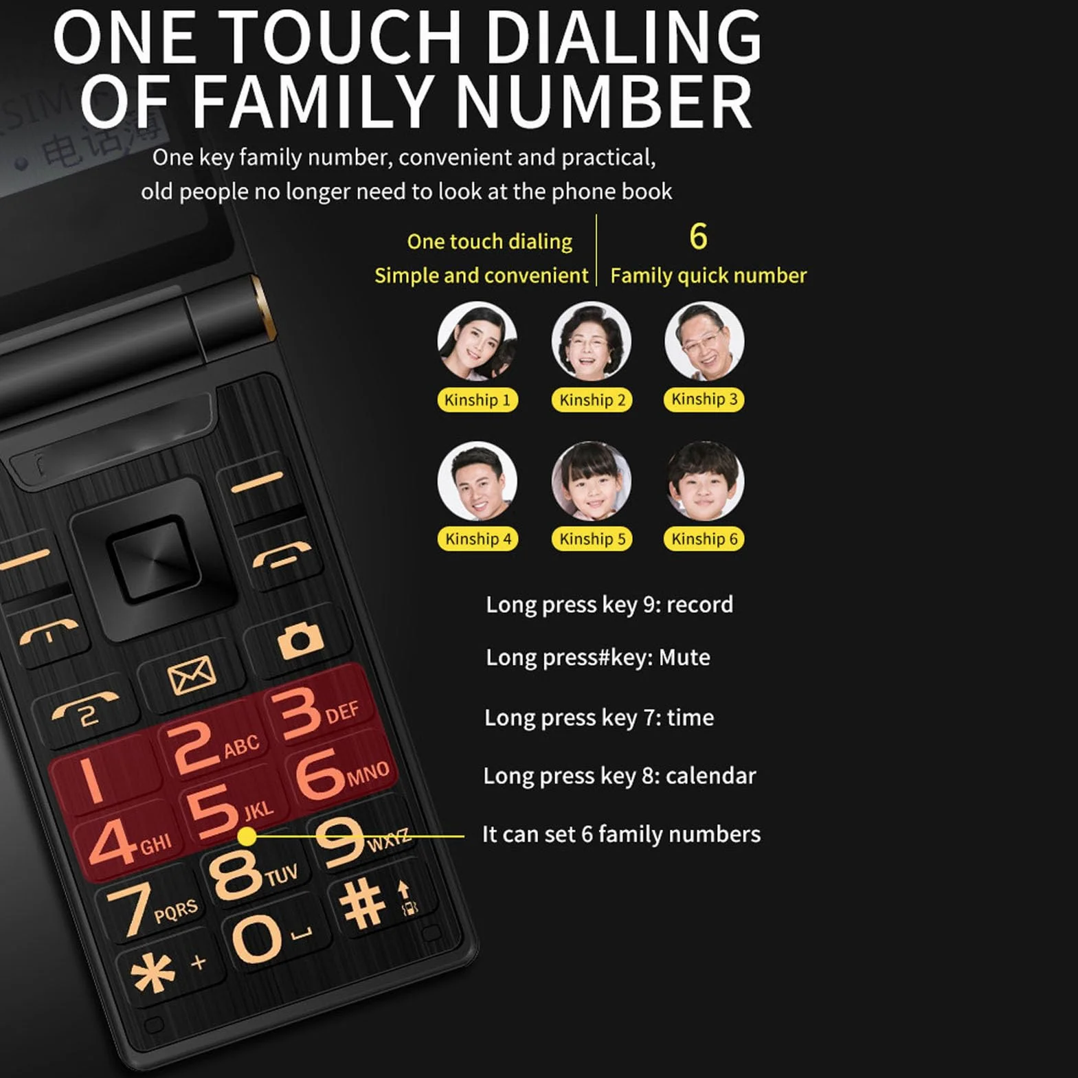 Składany Telefon dla Seniorów, Telefon Komórkowy z Dużymi Przyciskami dla Seniorów, Odblokowany Telefon 2G GSM Dual SIM Card Slots (Złoto)